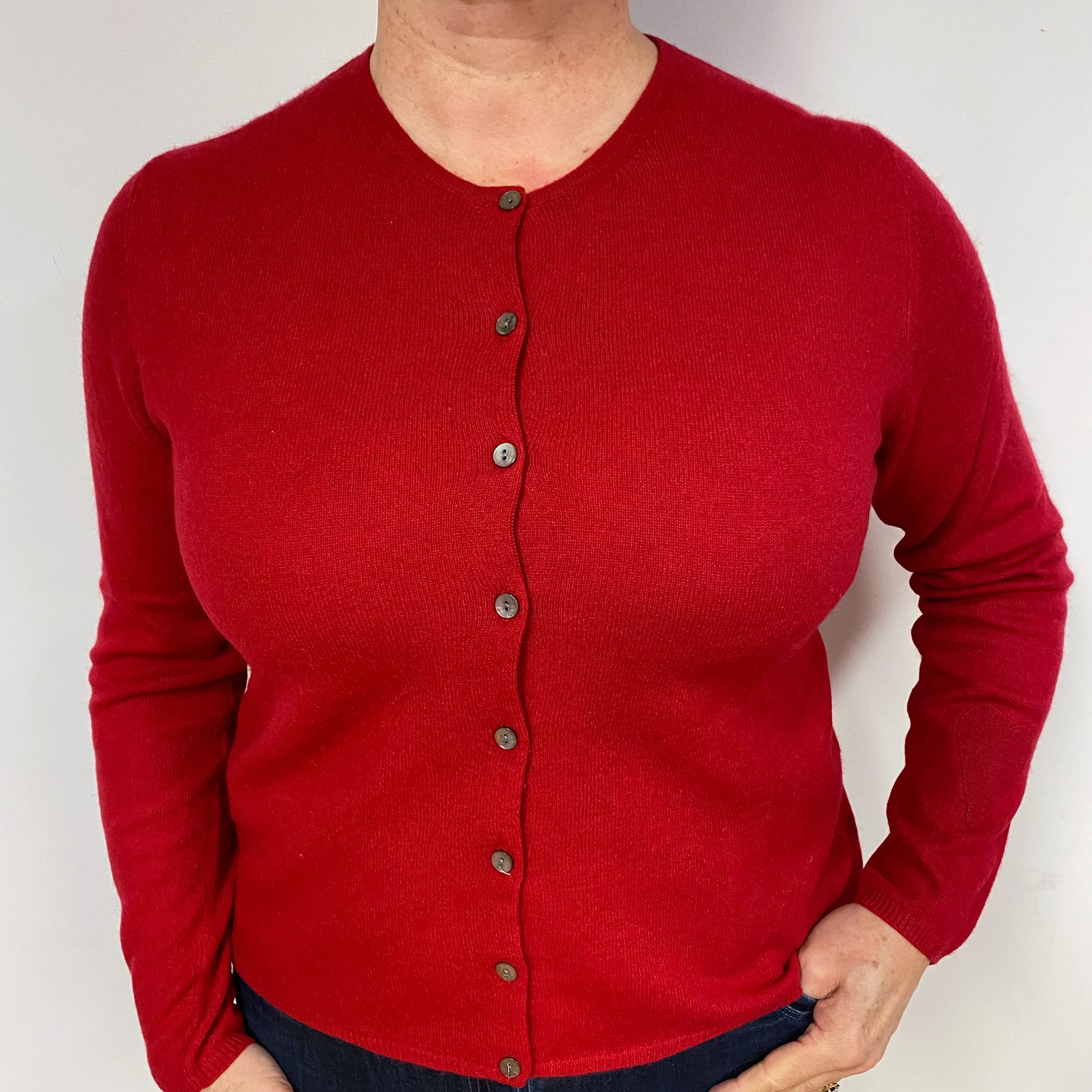 Crimson Red Cashmere Crew Neck Cardigan Large