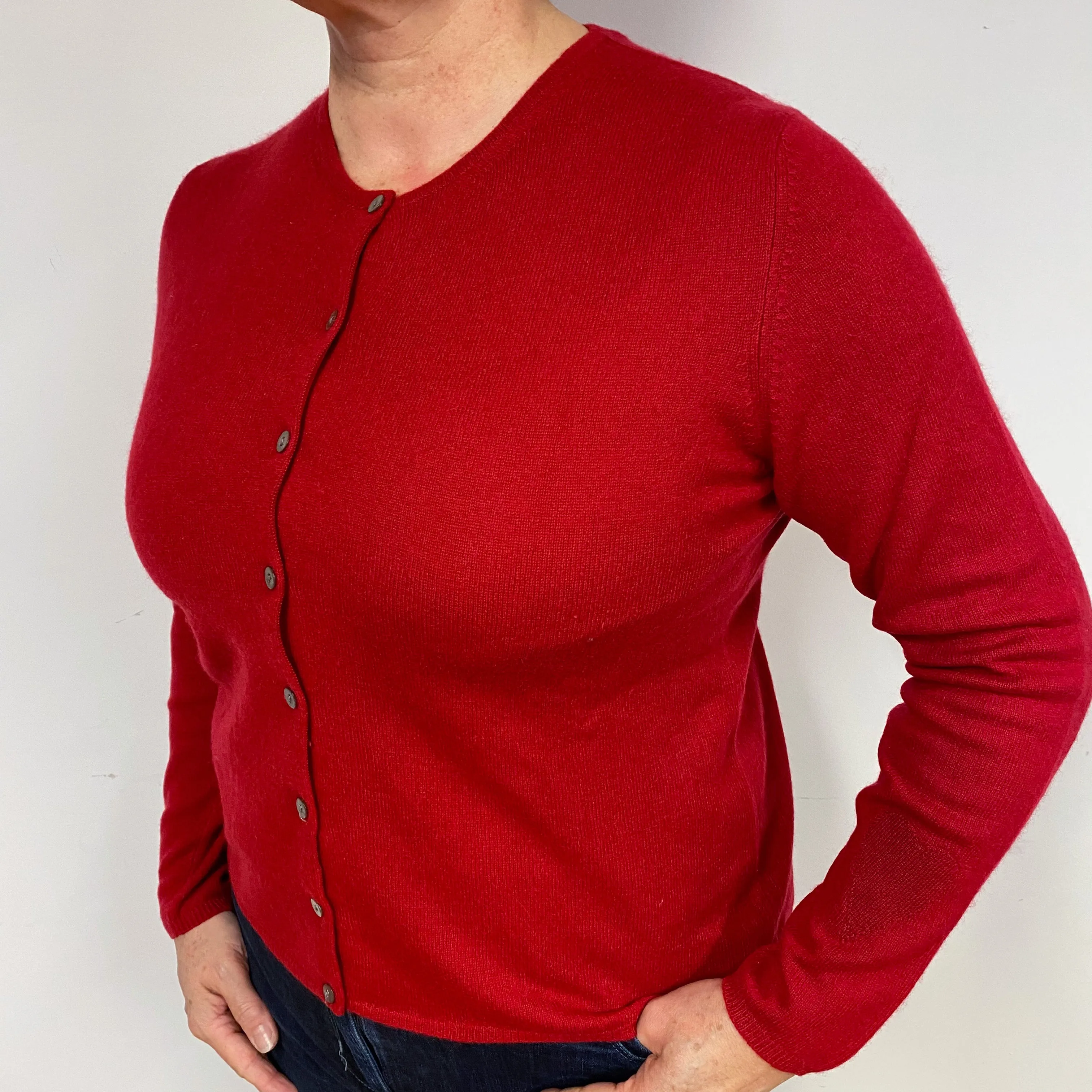 Crimson Red Cashmere Crew Neck Cardigan Large
