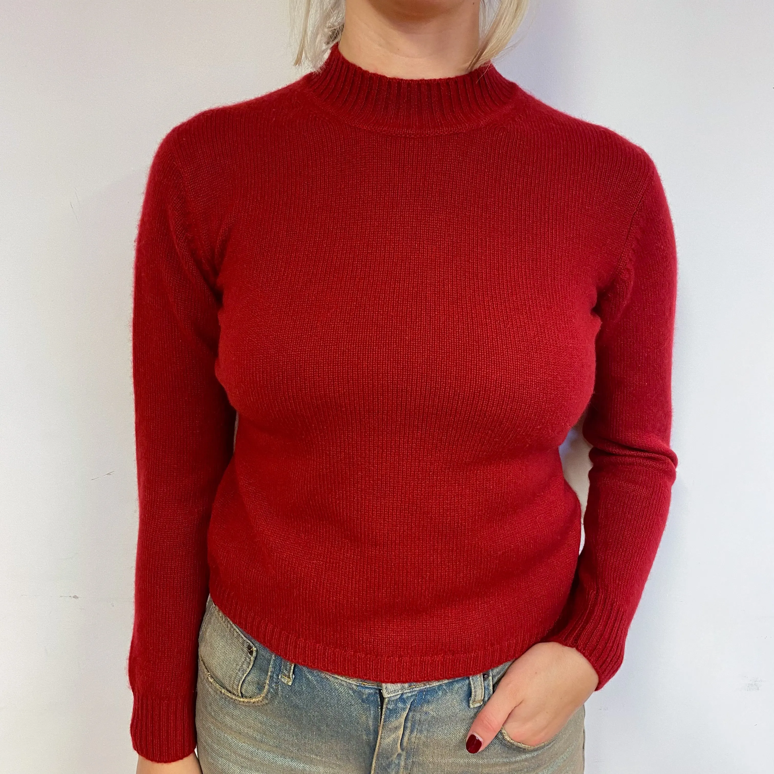 Crimson Red Cashmere Turtle Neck Jumper Small