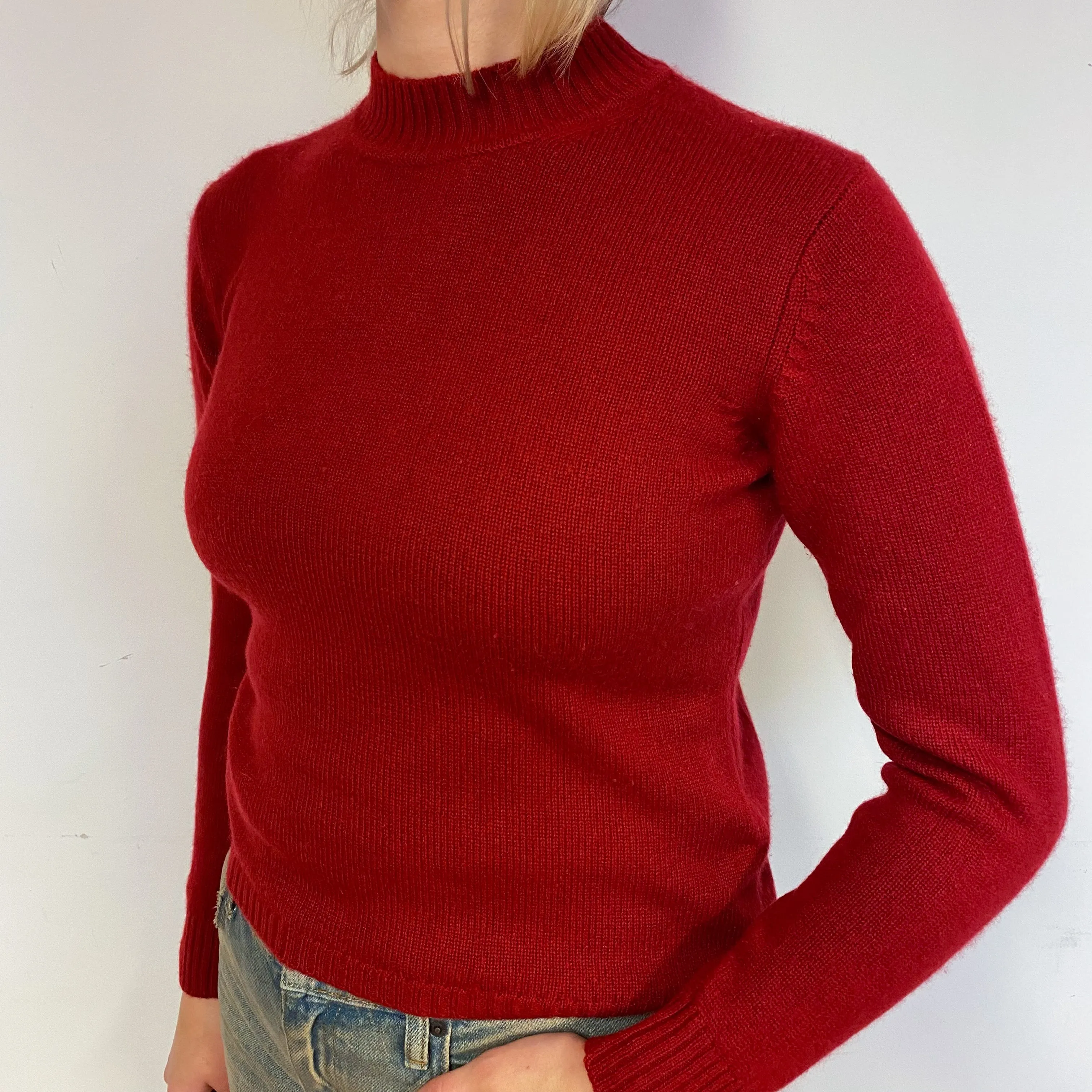 Crimson Red Cashmere Turtle Neck Jumper Small