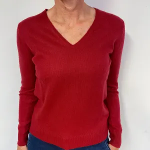 Crimson Red Cashmere V-Neck Jumper