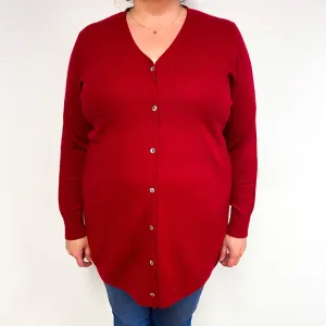 Crimson Red Longline Cashmere V-Neck Cardigan Extra Large