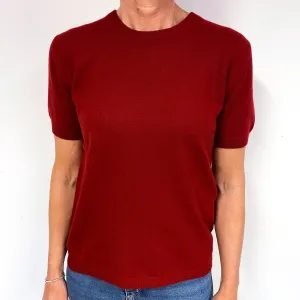 Crimson Red Short Sleeve Cashmere Crew Neck Jumper Medium