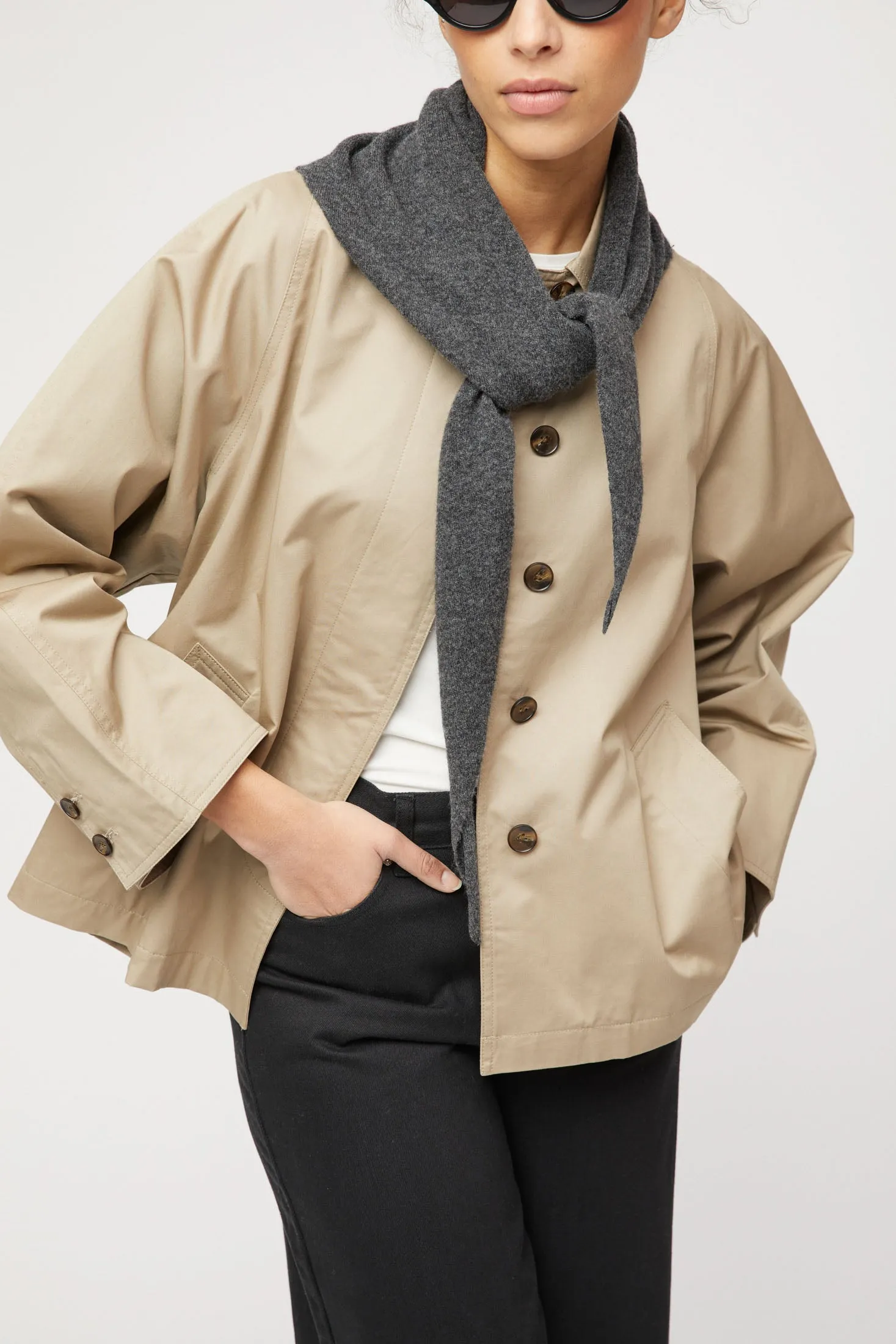 Cropped Trench Coat - Khaki