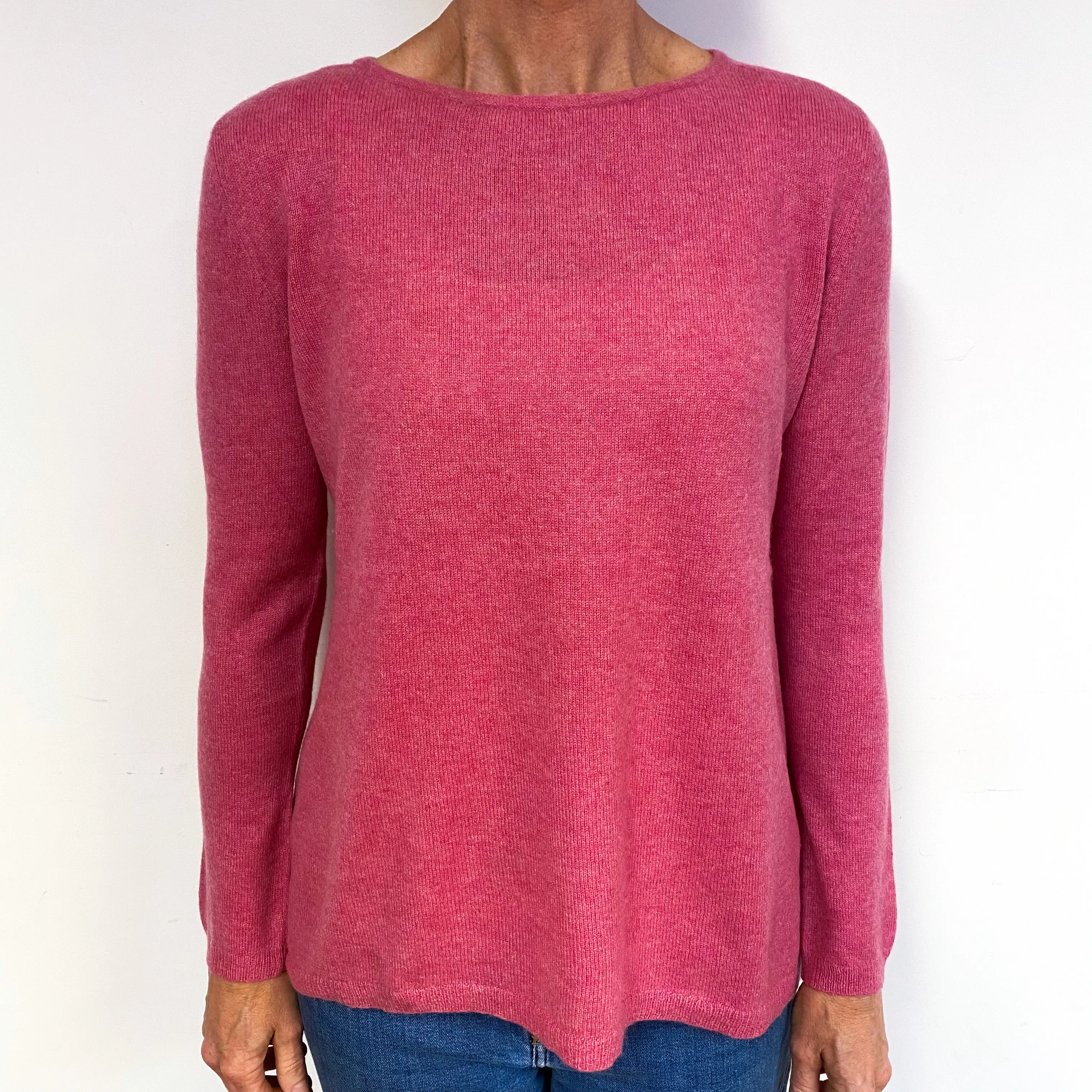 Crushed Raspberry Pink Cashmere Crew Neck Jumper Medium