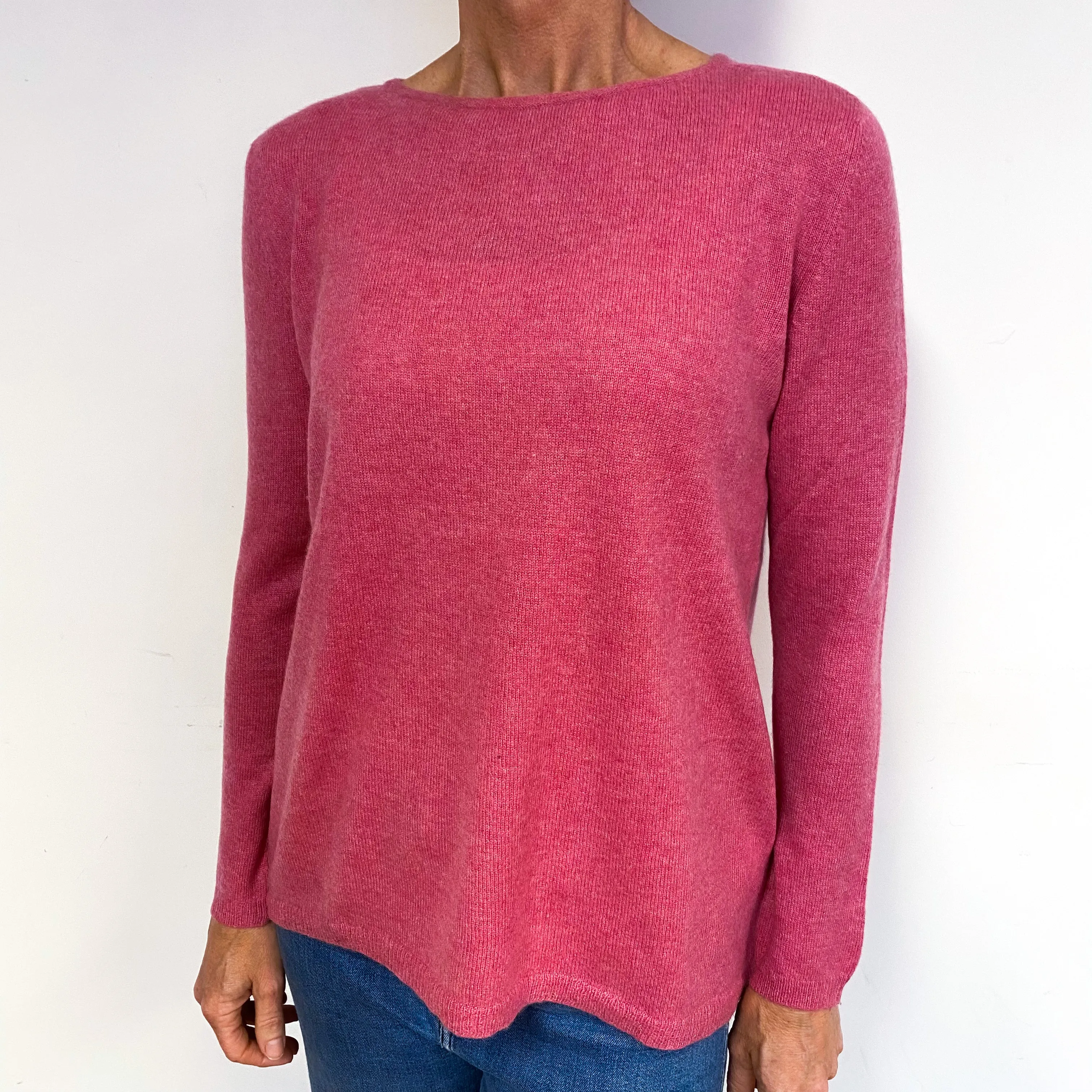 Crushed Raspberry Pink Cashmere Crew Neck Jumper Medium