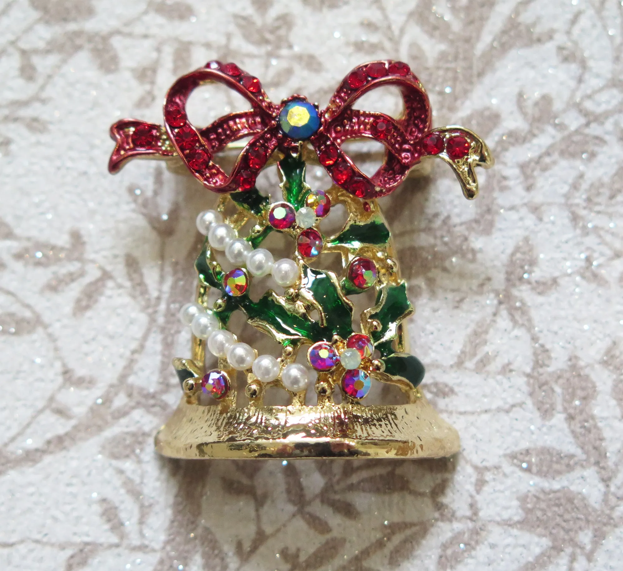 Crystal Christmas Bell Brooch
