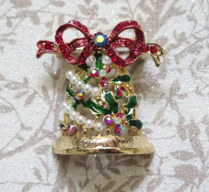 Crystal Christmas Bell Brooch