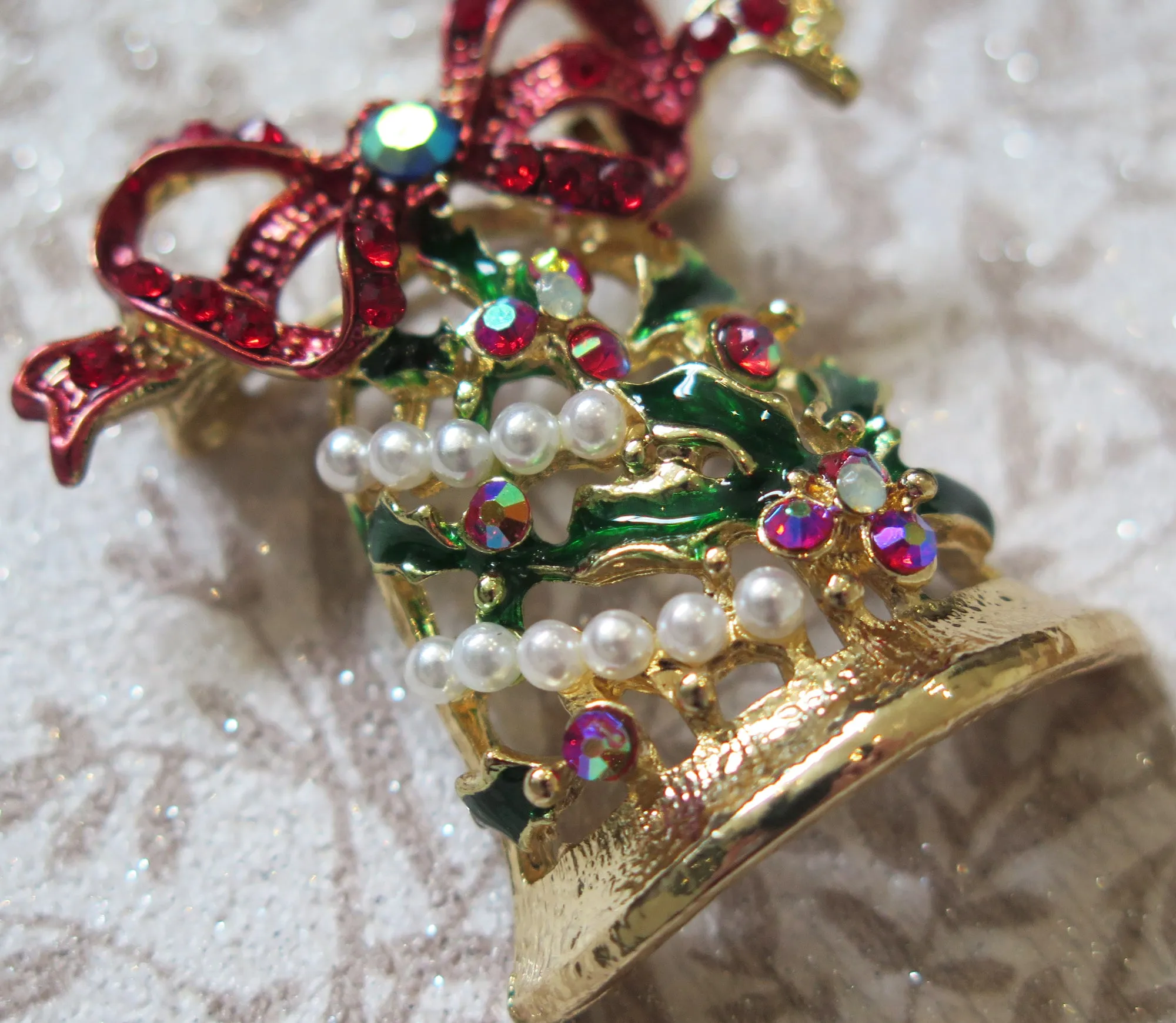 Crystal Christmas Bell Brooch