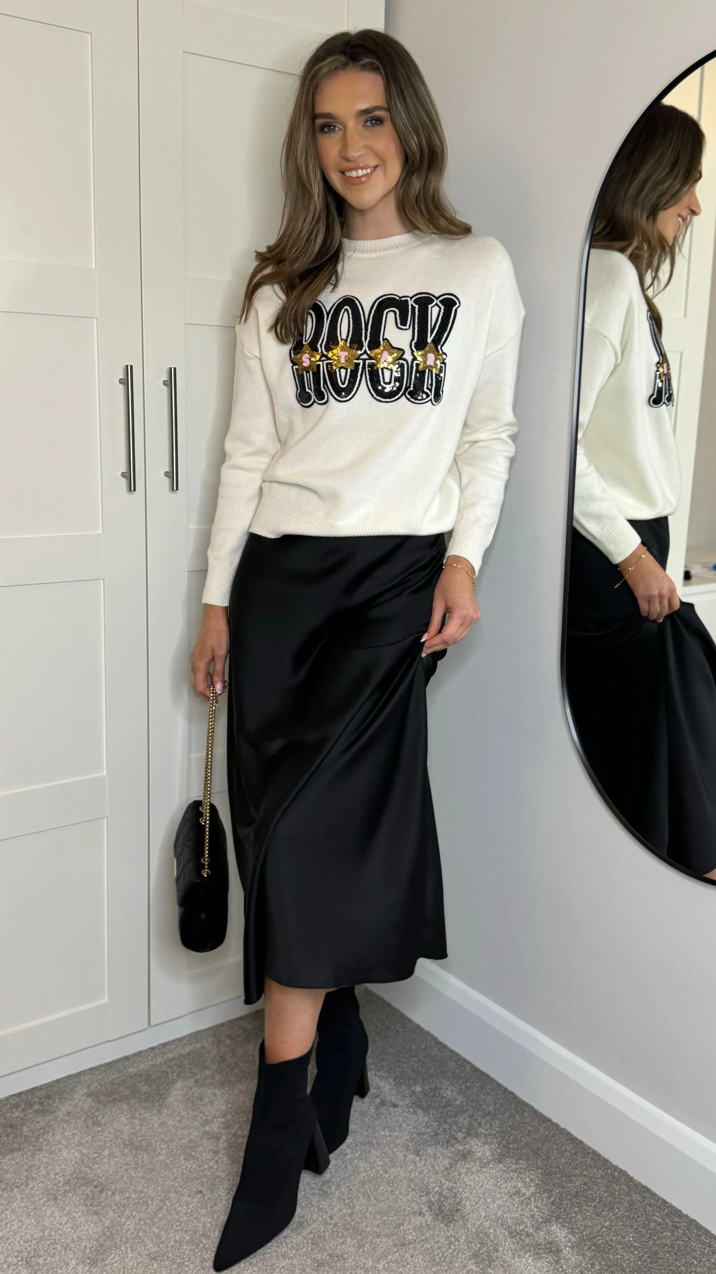 Darina Cream 'ROCK' Sequin Slogan Jumper