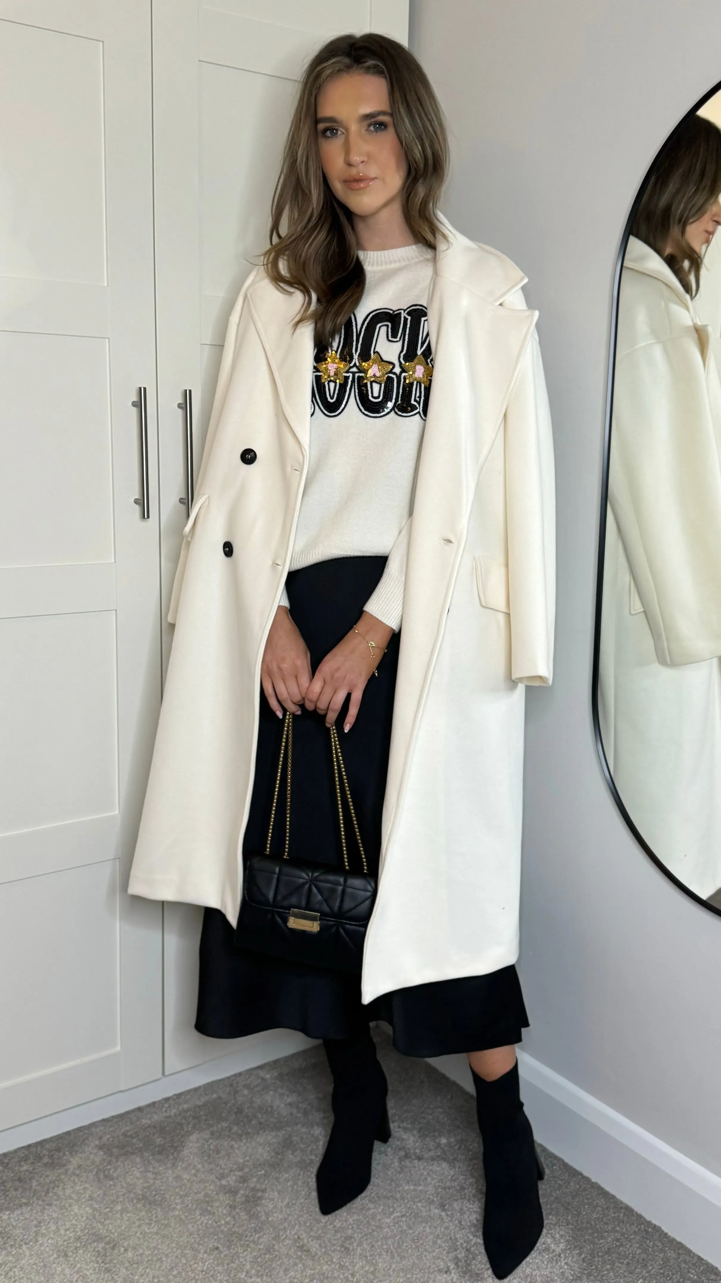 Darina Cream 'ROCK' Sequin Slogan Jumper