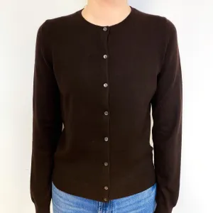 Dark Chocolate Brown Cashmere Crew Neck Cardigan Extra Small