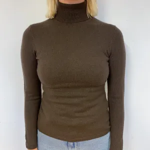Dark Chocolate Brown Cashmere Polo Neck Jumper Small