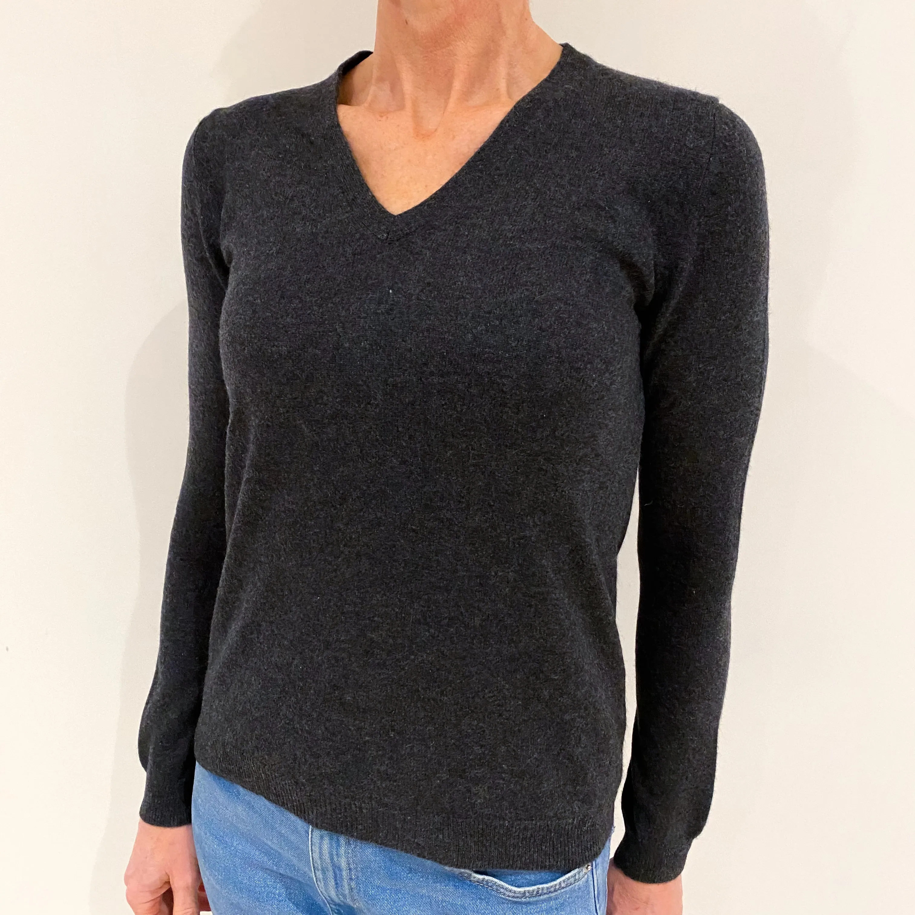 Dark Slate Grey Cashmere V Neck Jumper Small