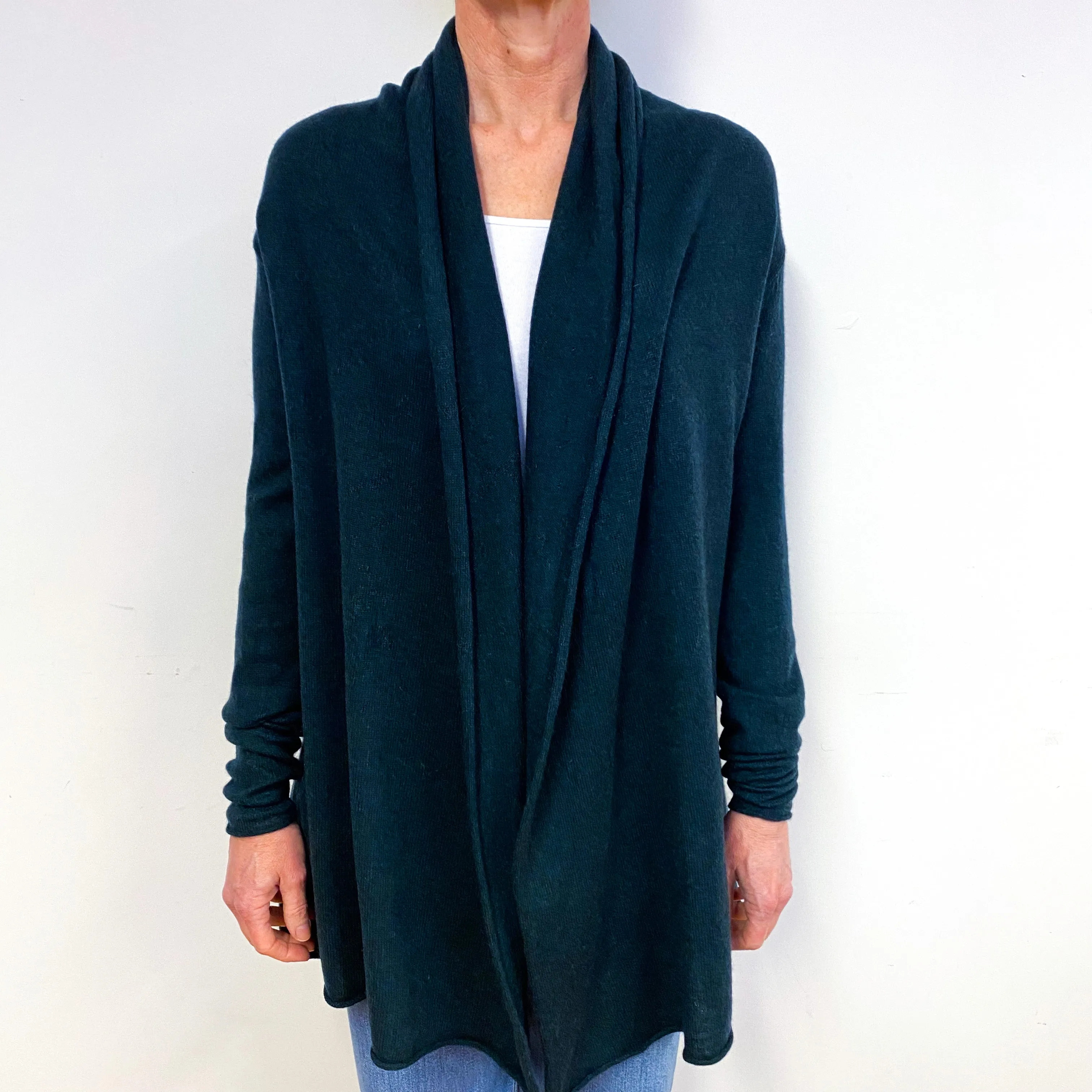 Darkest Green Cashmere Waterfall Cardigan Medium