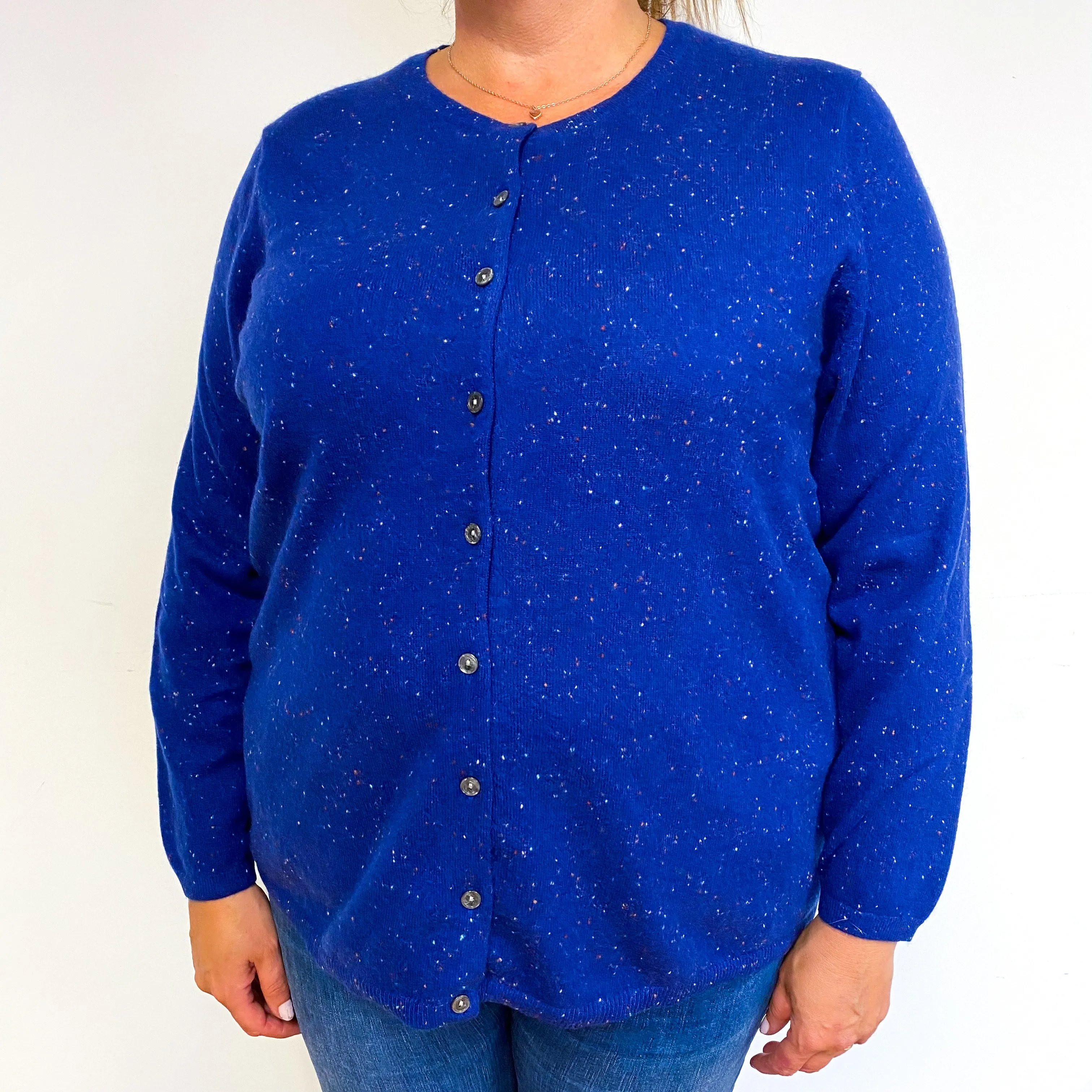 Deep Blue Colourful Fleck Cashmere Crew Neck Cardigan XXL