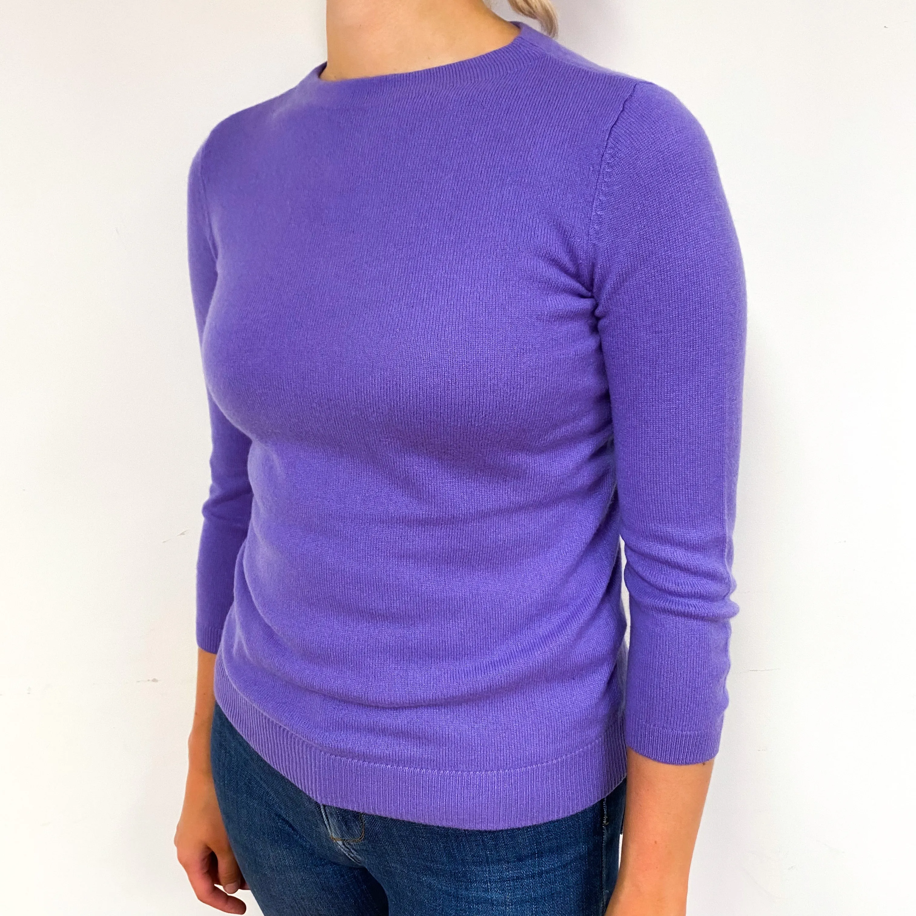 Deep Lavender Purple Cashmere Crew Neck Jumper Small