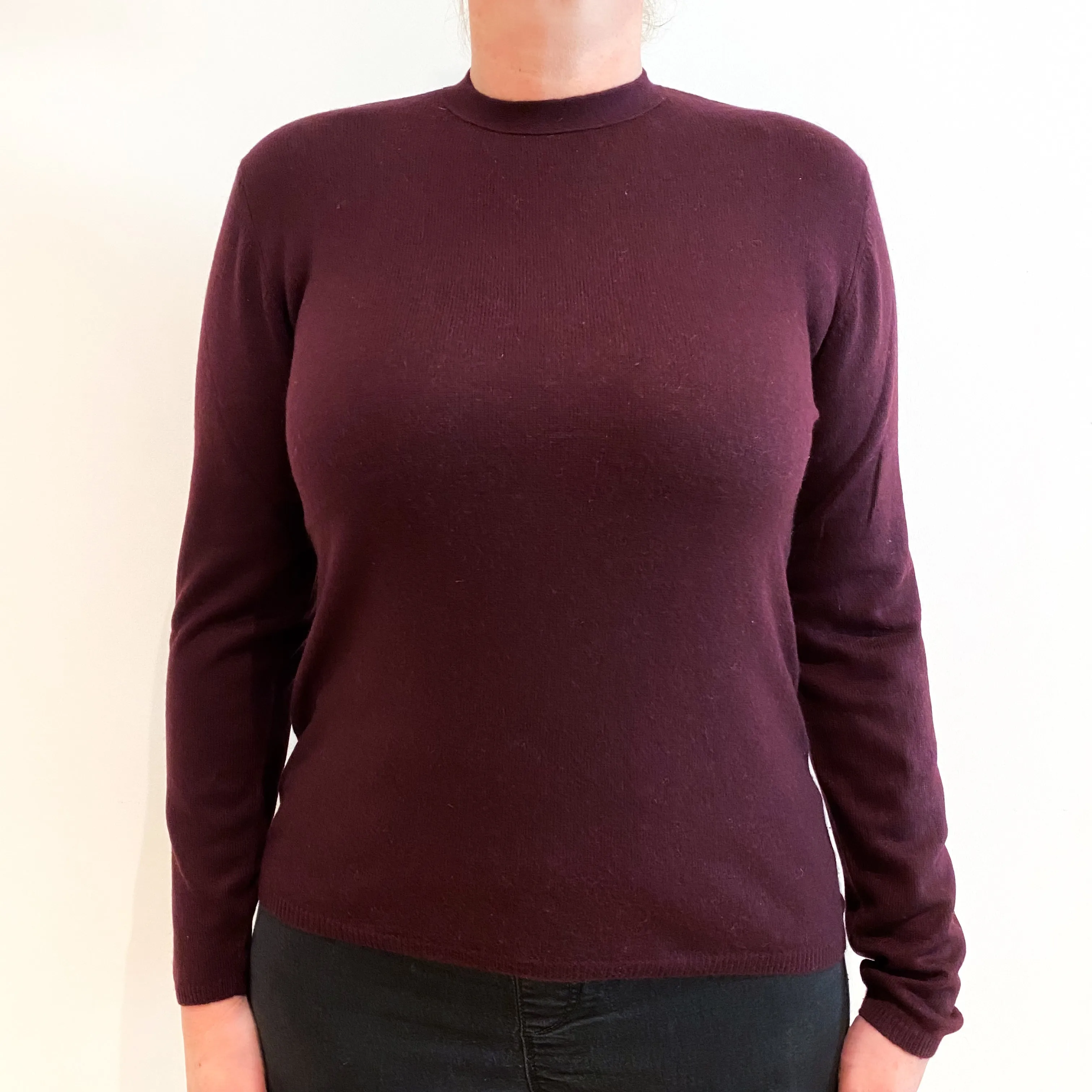 Deep Mulberry Purple Cashmere Crew Neck Jumper Large