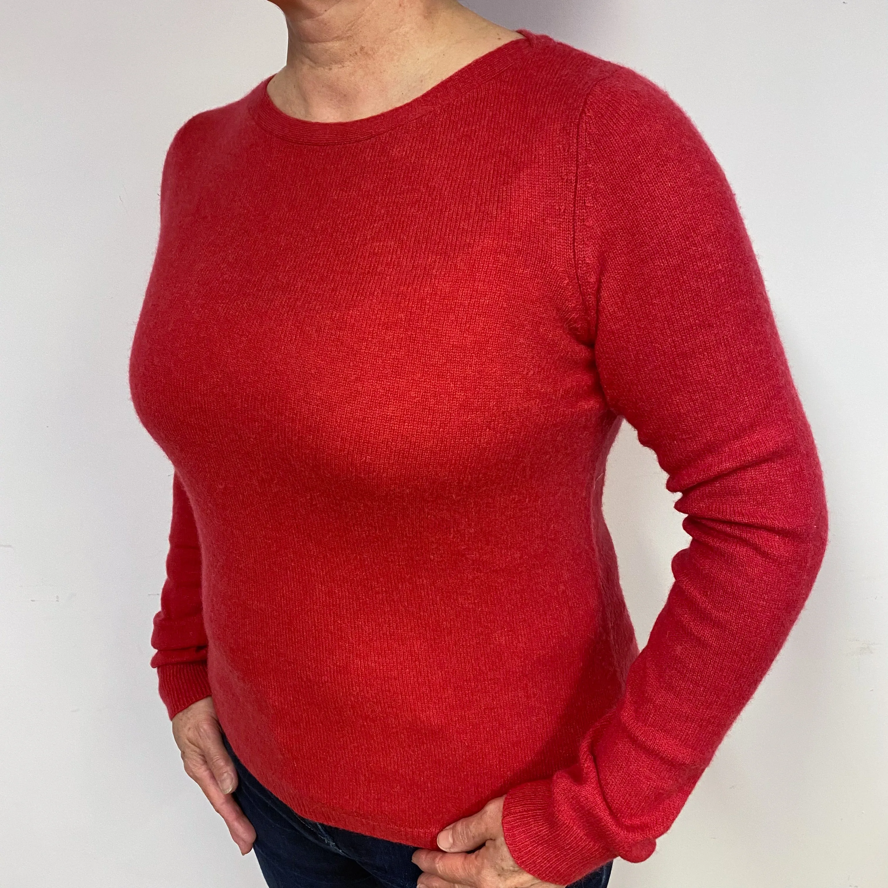 Deep Raspberry Pink Cashmere Boat Neck Jumper Large