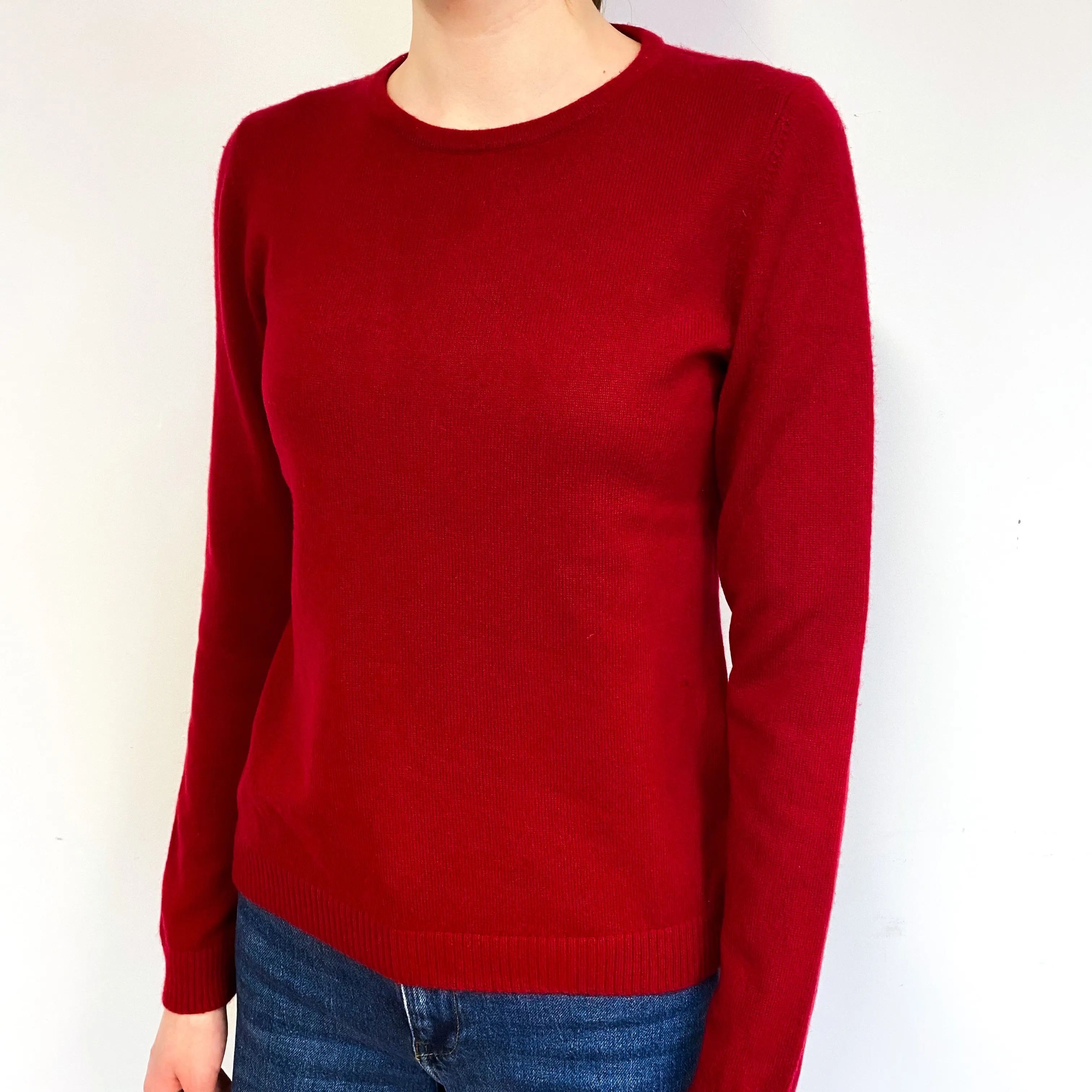 Deep Ruby Red Cashmere Crew Neck Jumper Extra Small