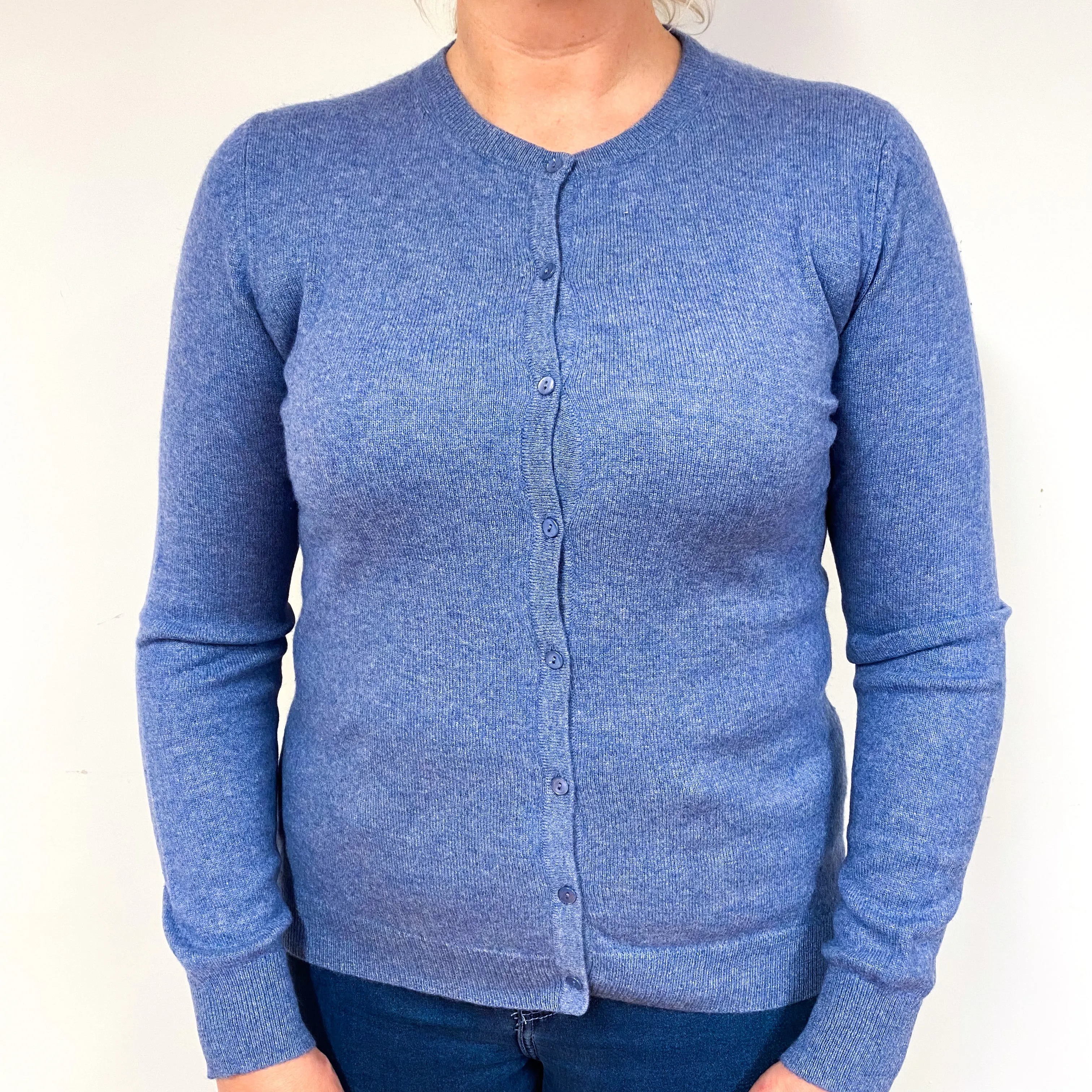 Denim Blue Cashmere Crew Neck Cardigan Large