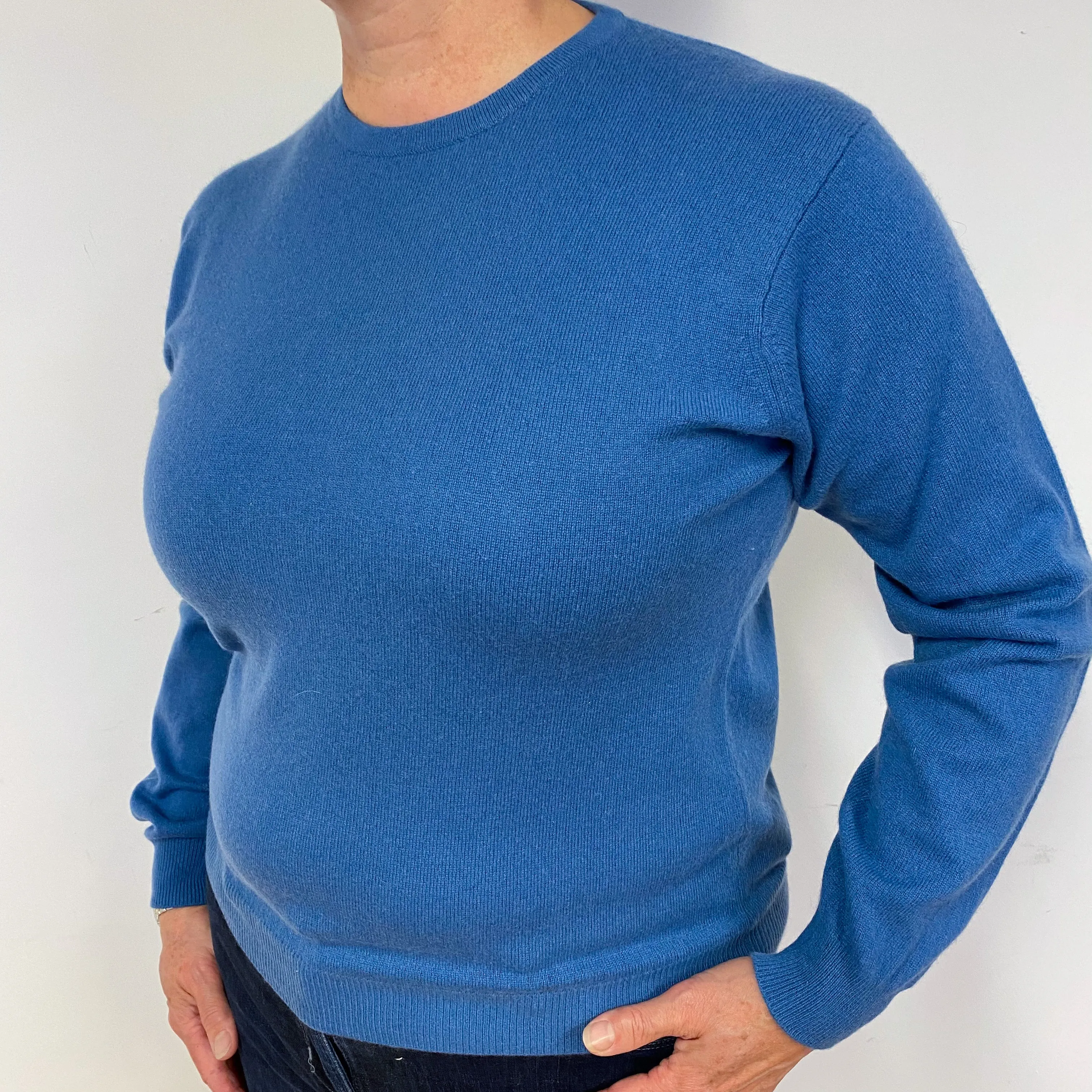 Denim Blue Cashmere Crew Neck Jumper Large