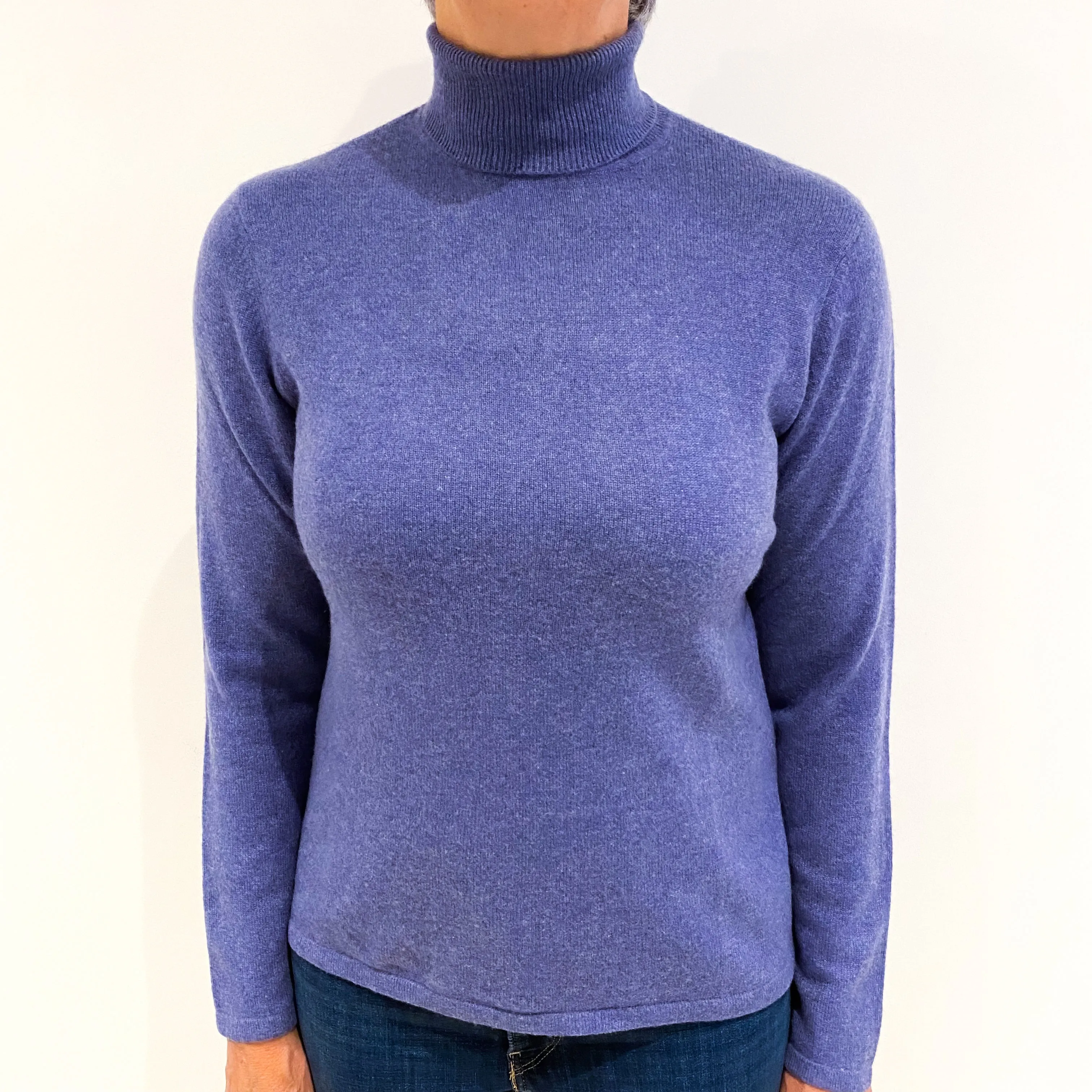 Denim Blue Cashmere Polo Neck Jumper Medium