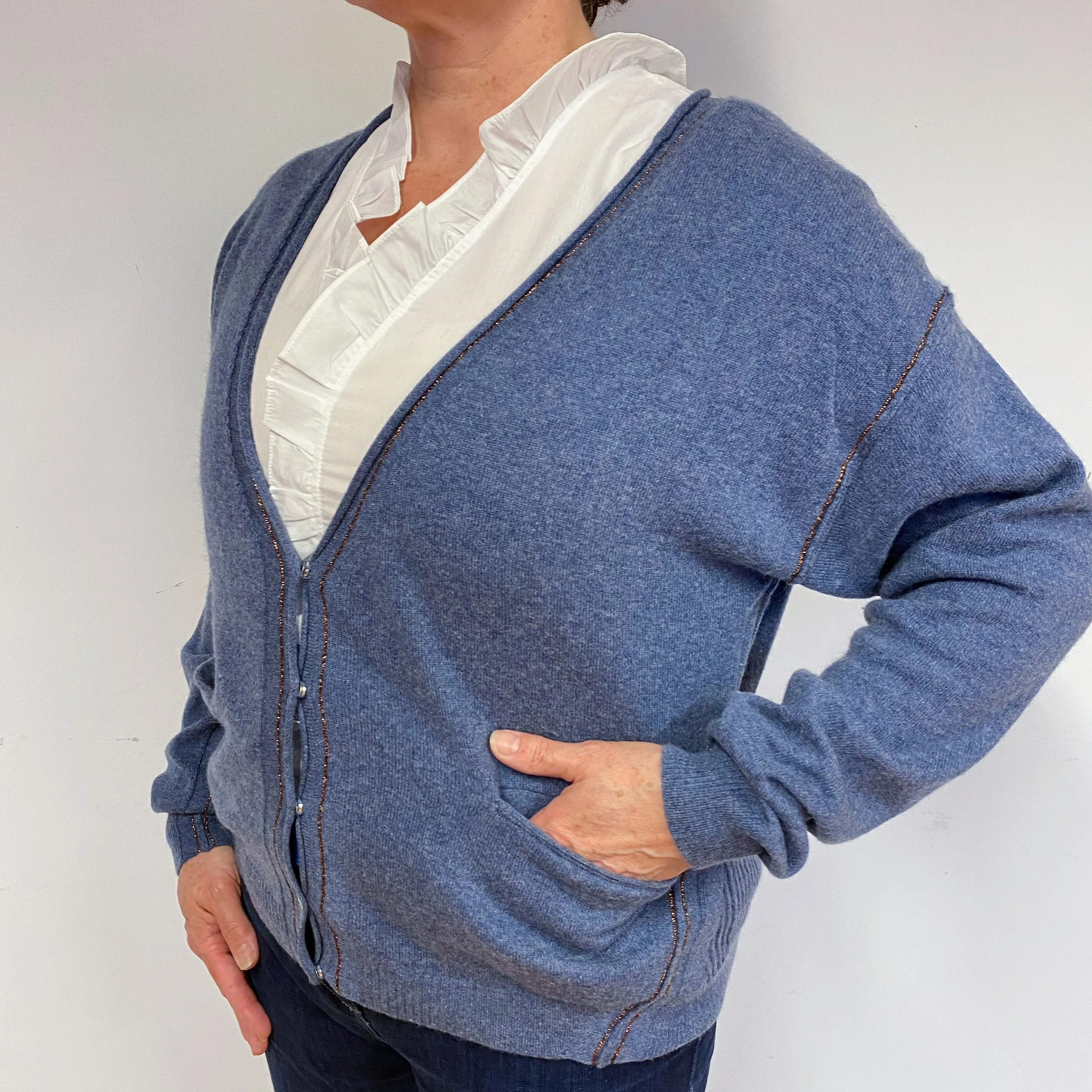 Denim Blue Cashmere V-Neck Cardigan Large