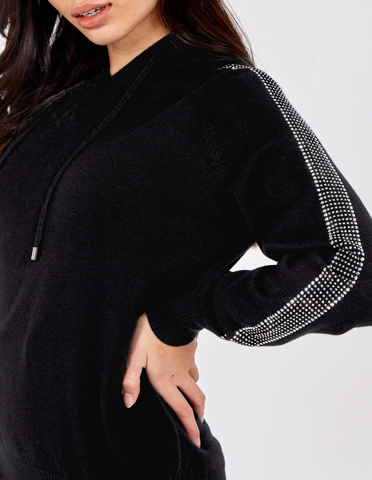 Diamante Detail Sleeve Hoodie