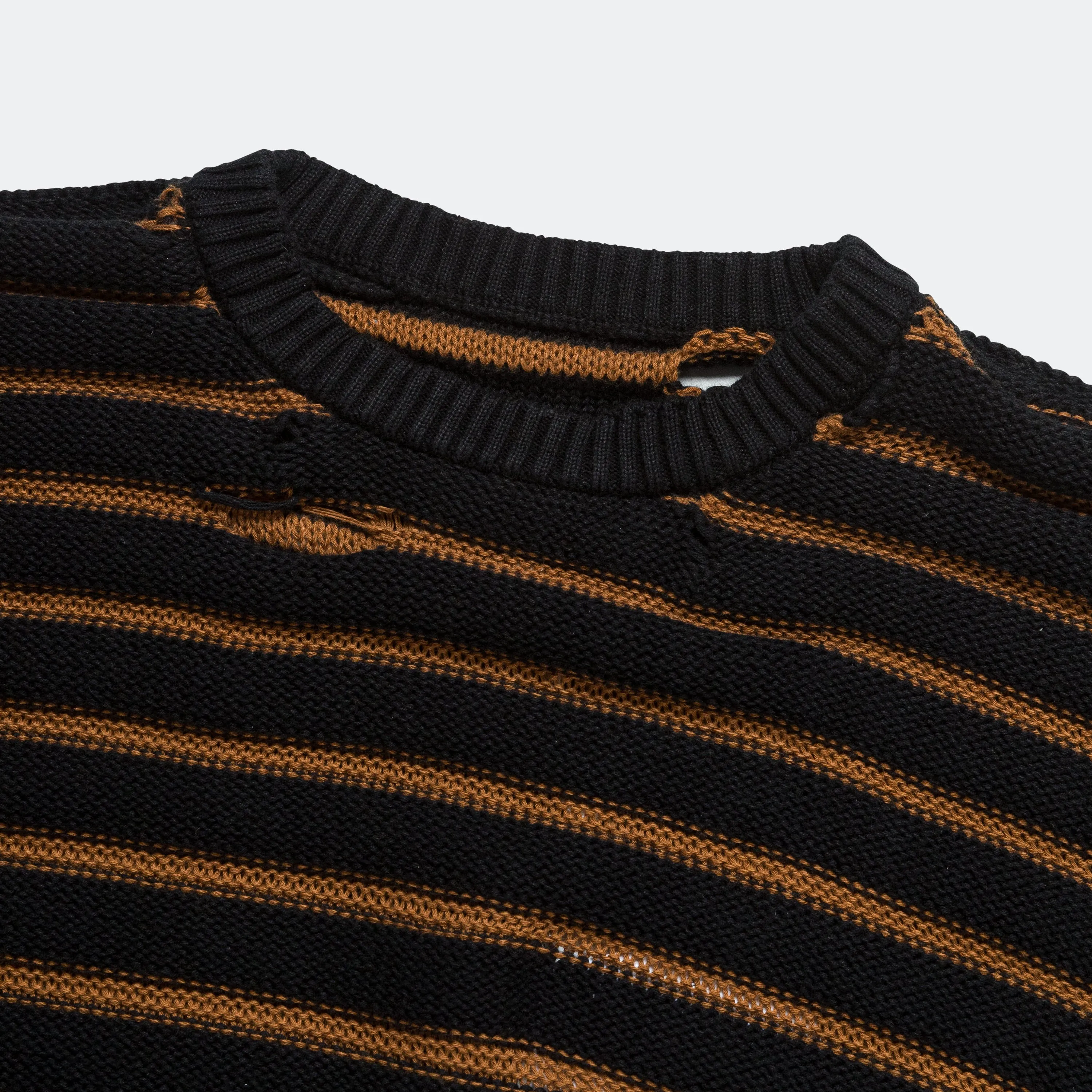 Distressed Striped Sweater - Black/Red