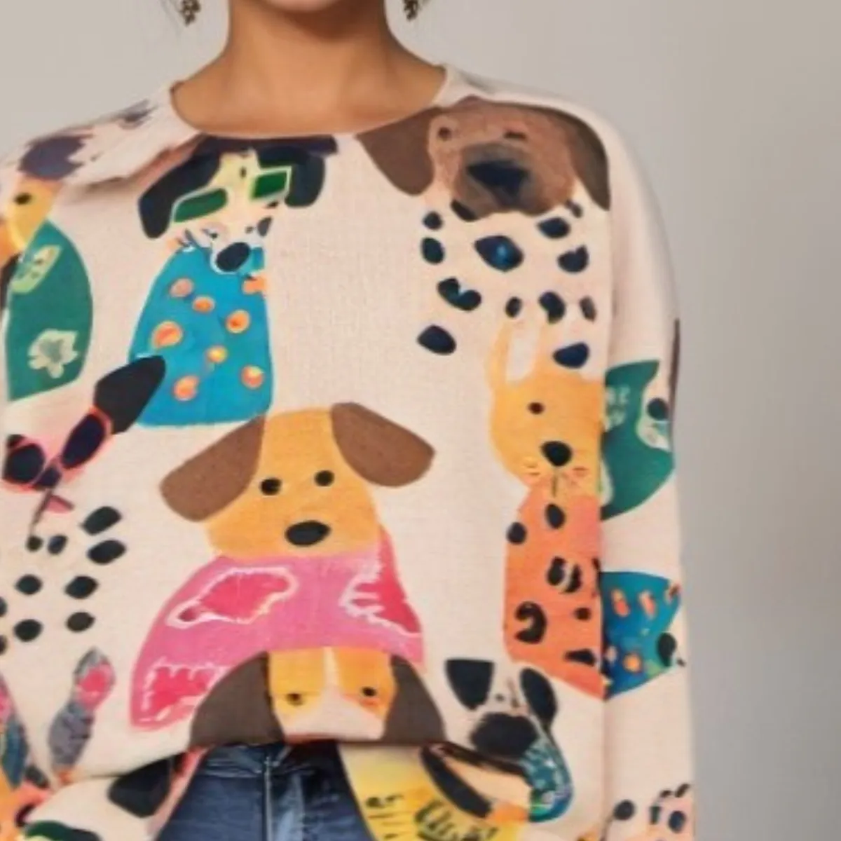 DOG PRINT ROUND NECK JUMPER