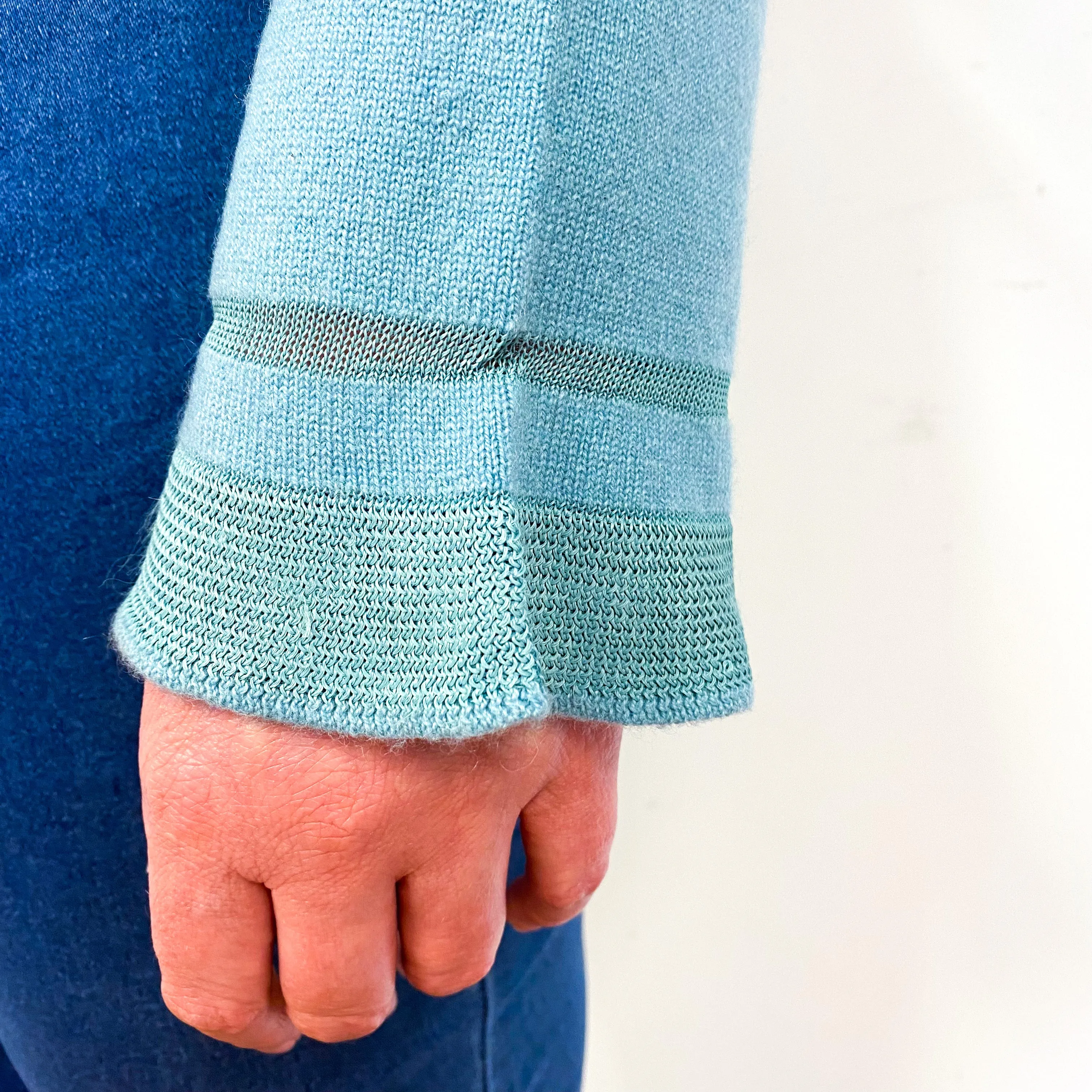 Duck Egg Green Cashmere Crew Neck Cardigan Large