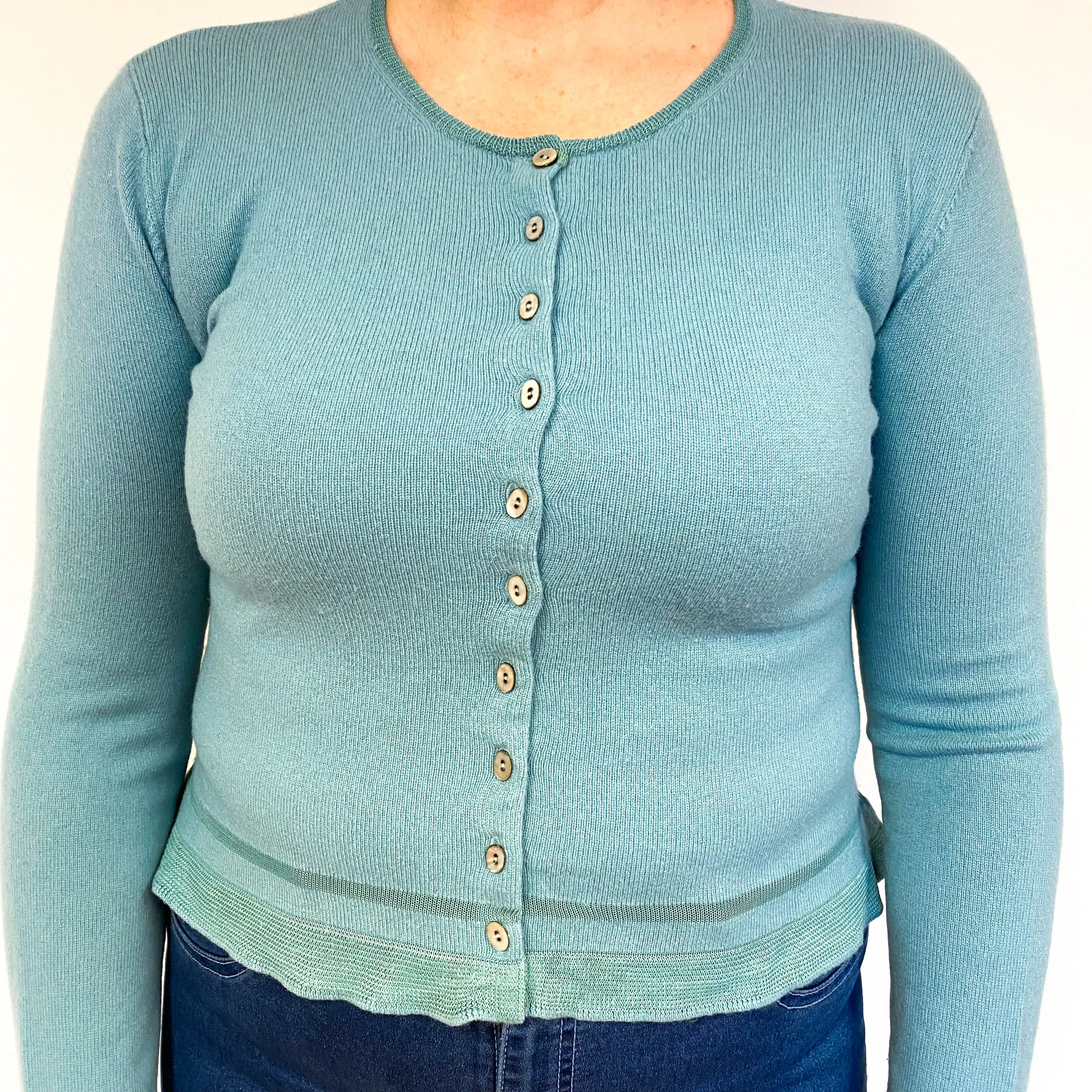 Duck Egg Green Cashmere Crew Neck Cardigan Large