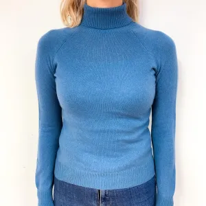 Dusky Blue Cashmere Polo Neck Jumper Small/Petite
