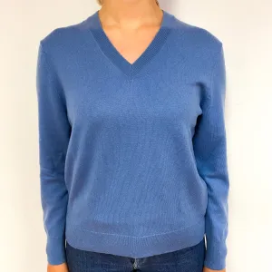 Dusky Blue Cashmere V-Neck Jumper Small
