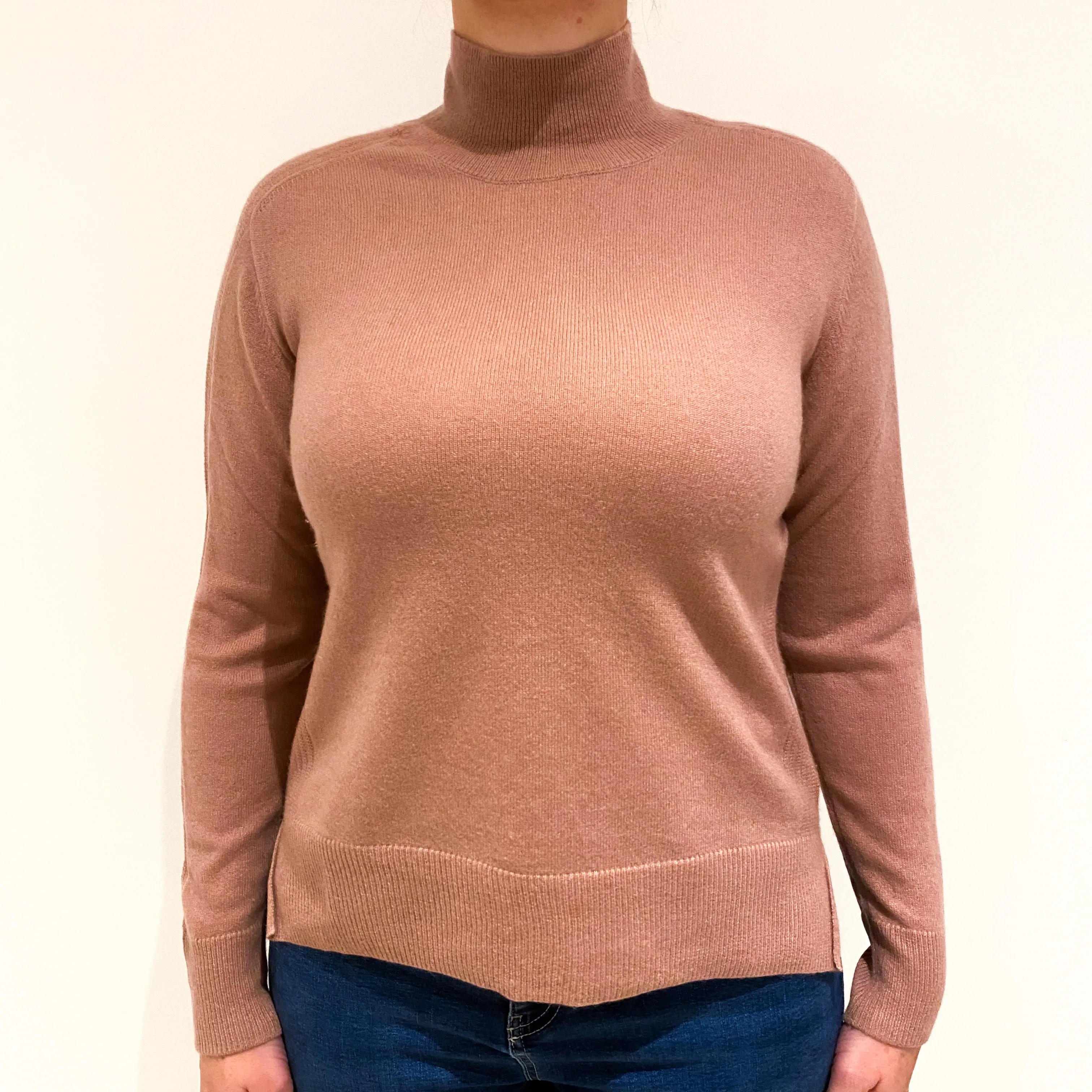 Dusky Pink Cashmere Turtle Neck Jumper Large