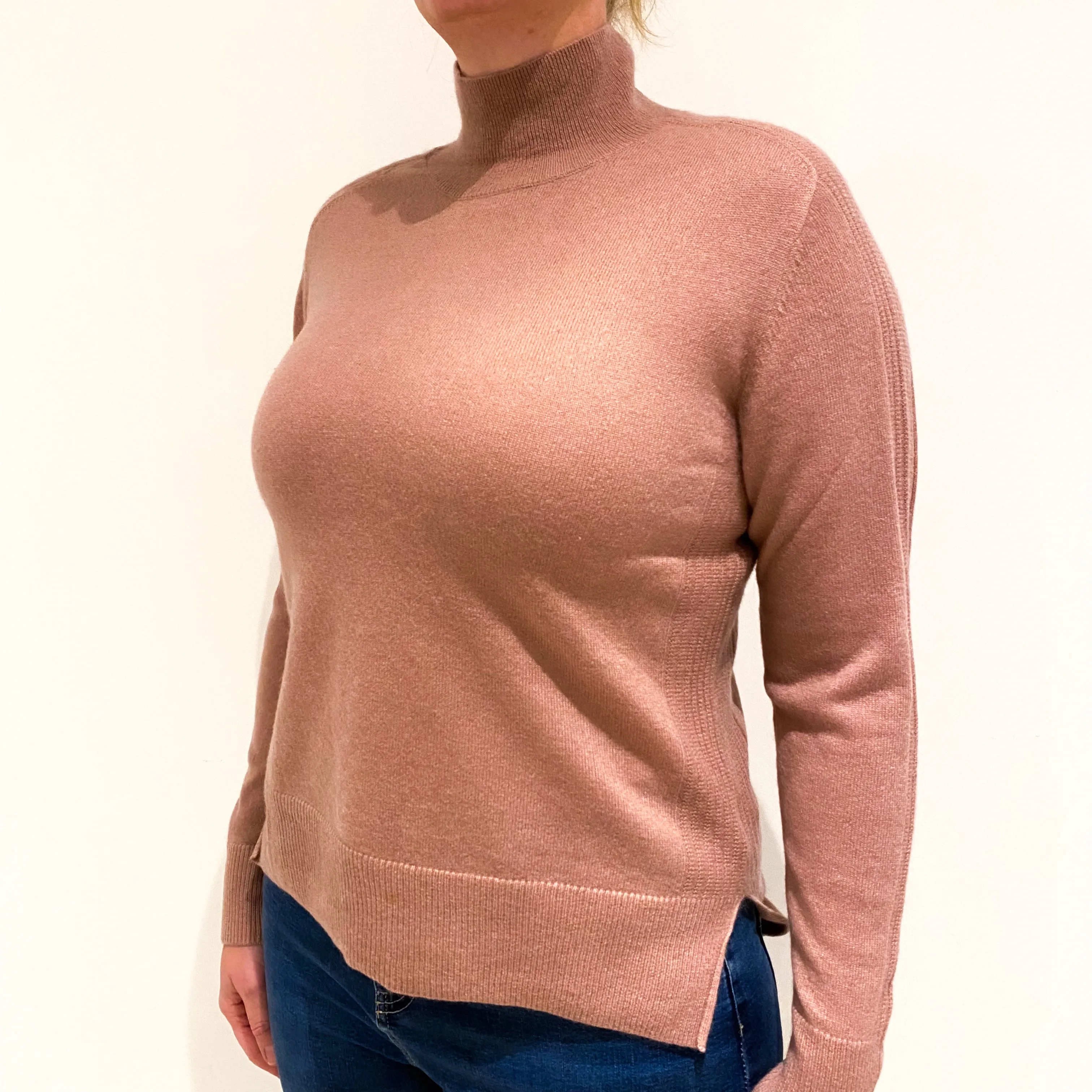 Dusky Pink Cashmere Turtle Neck Jumper Large