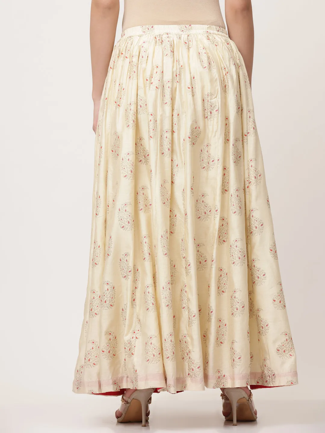 Ecru Organza Printed Skirt