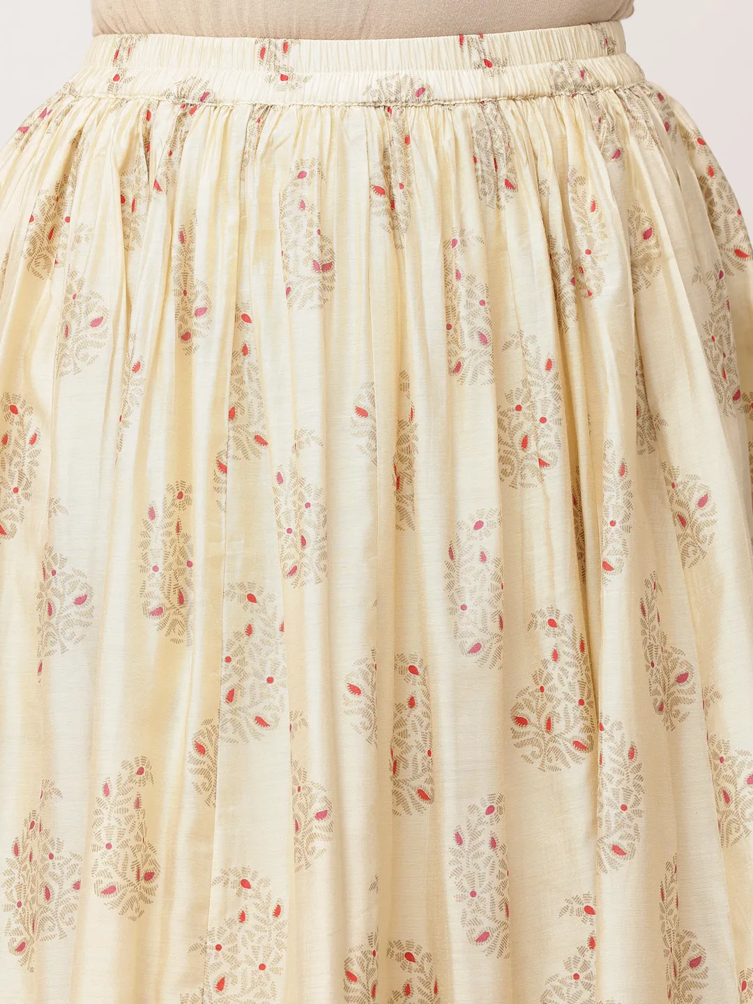 Ecru Organza Printed Skirt