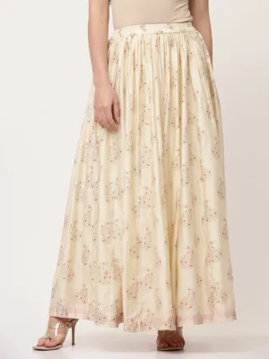 Ecru Organza Printed Skirt