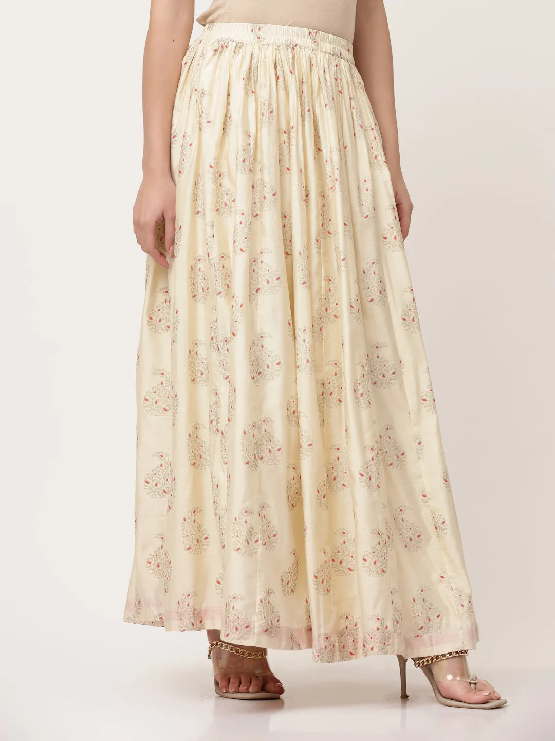 Ecru Organza Printed Skirt