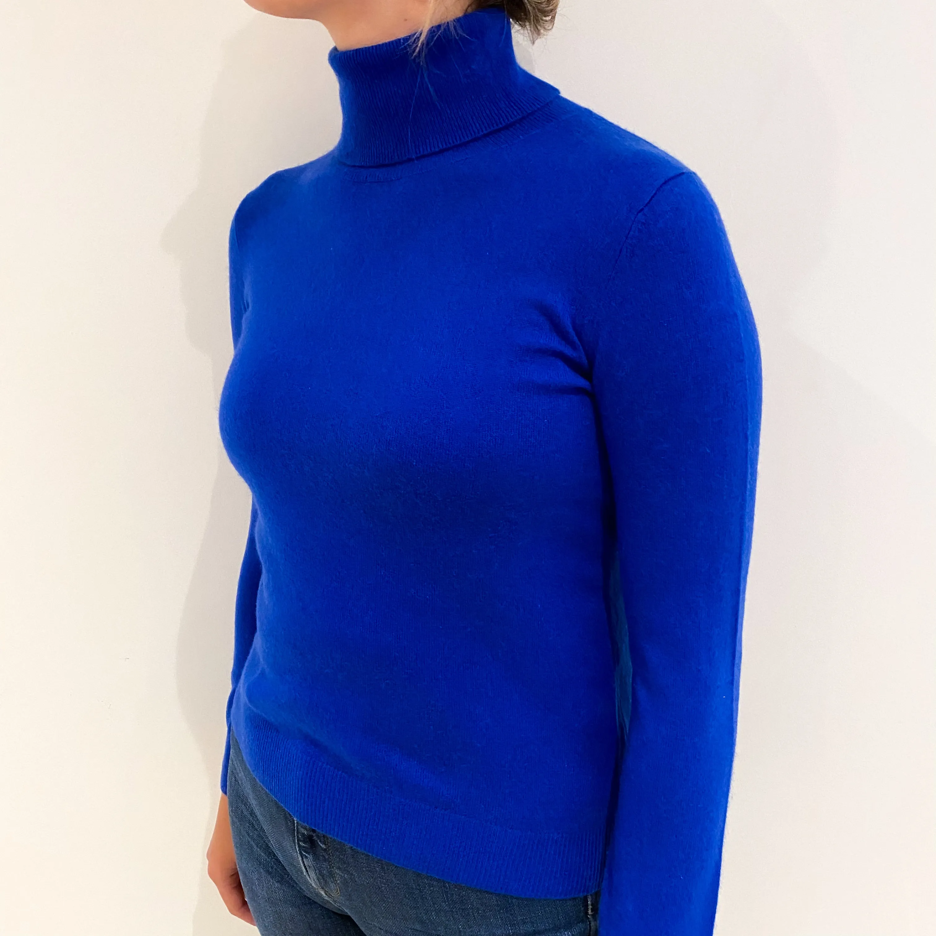 Electric Blue Cashmere Polo Neck Jumper Small