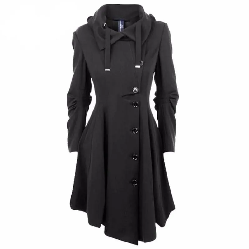 Elegant Asymmetric Stand Collar Single-Breasted Coat