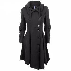 Elegant Asymmetric Stand Collar Single-Breasted Coat
