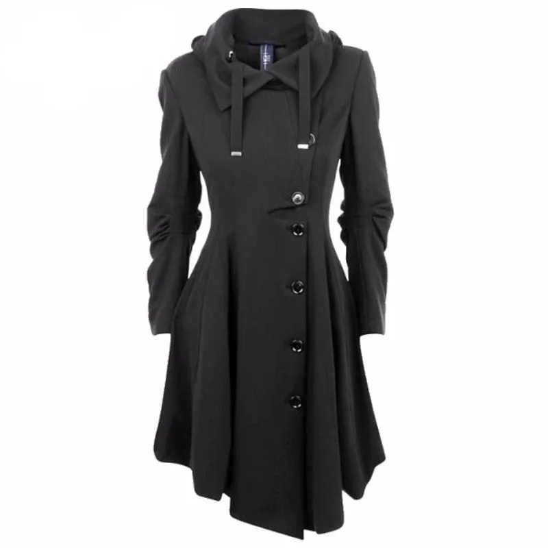 Elegant Asymmetric Stand Collar Single-Breasted Coat