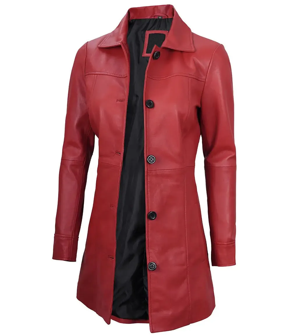 Elegant Kandis Women Red Real Leather Car Coat