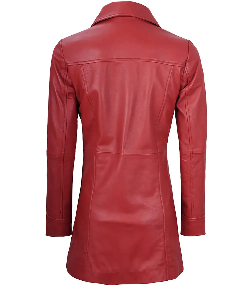 Elegant Kandis Women Red Real Leather Car Coat