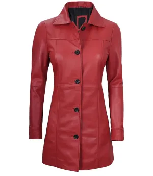 Elegant Kandis Women Red Real Leather Car Coat