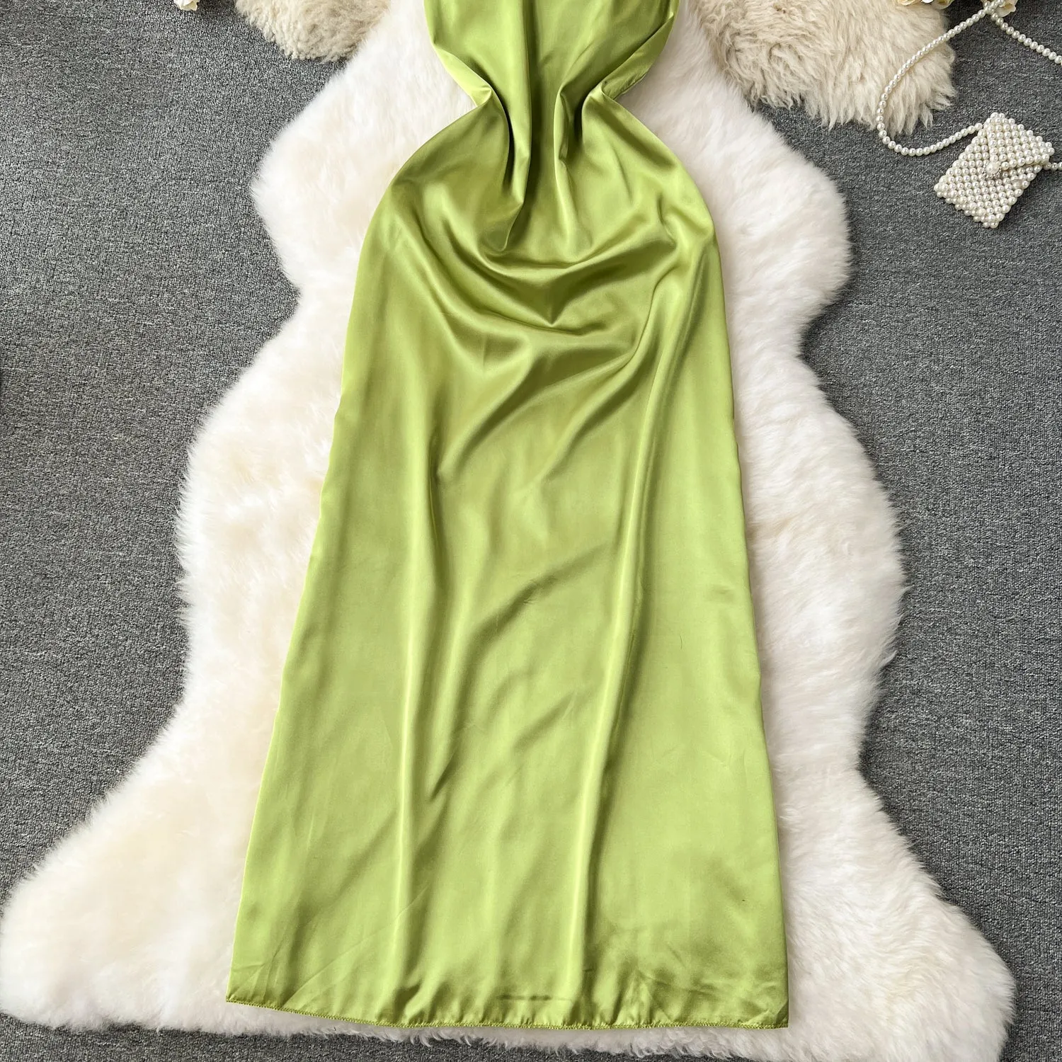 Embroidered Flower Satin Slip Dress