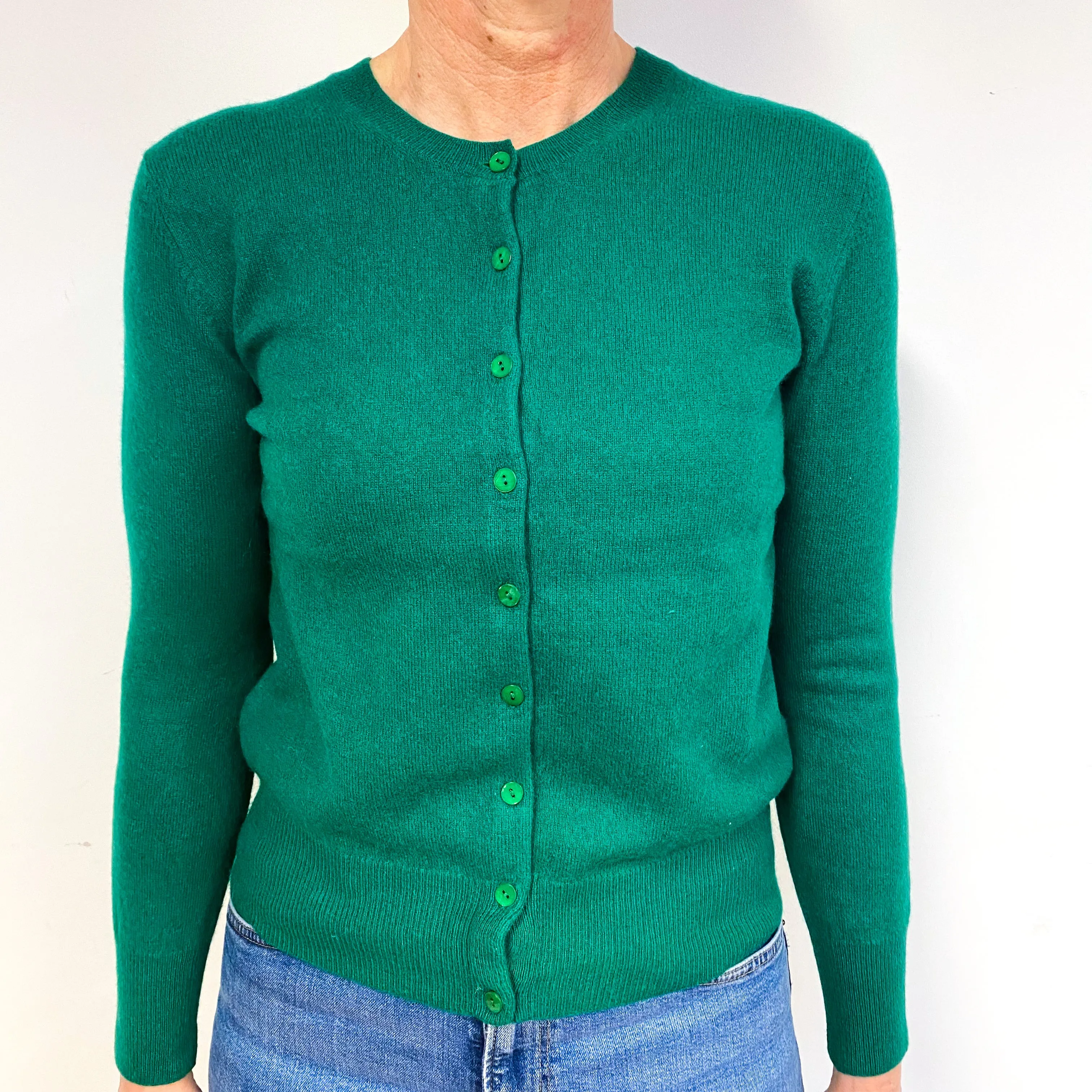 Emerald Green Cashmere Crew Neck Cardigan Medium